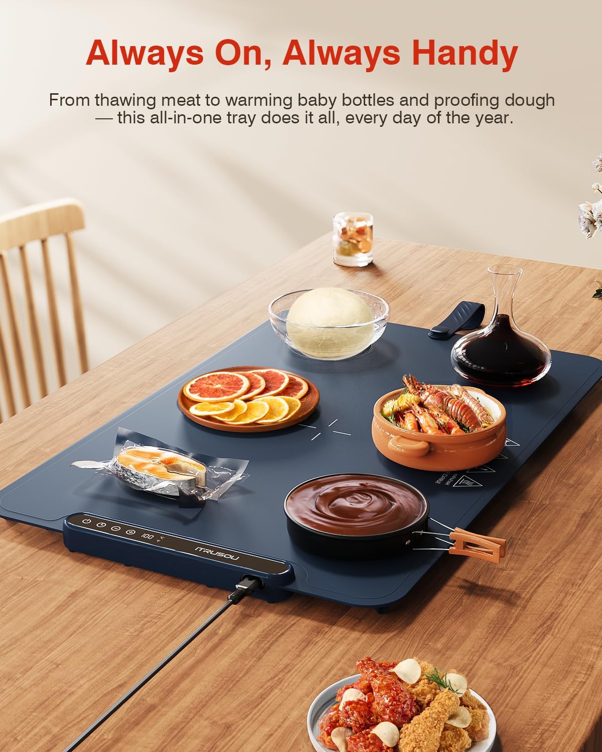 Electric Warming Tray 99H Continuous Heat / 25 x 16 / 120V / Navy Blue