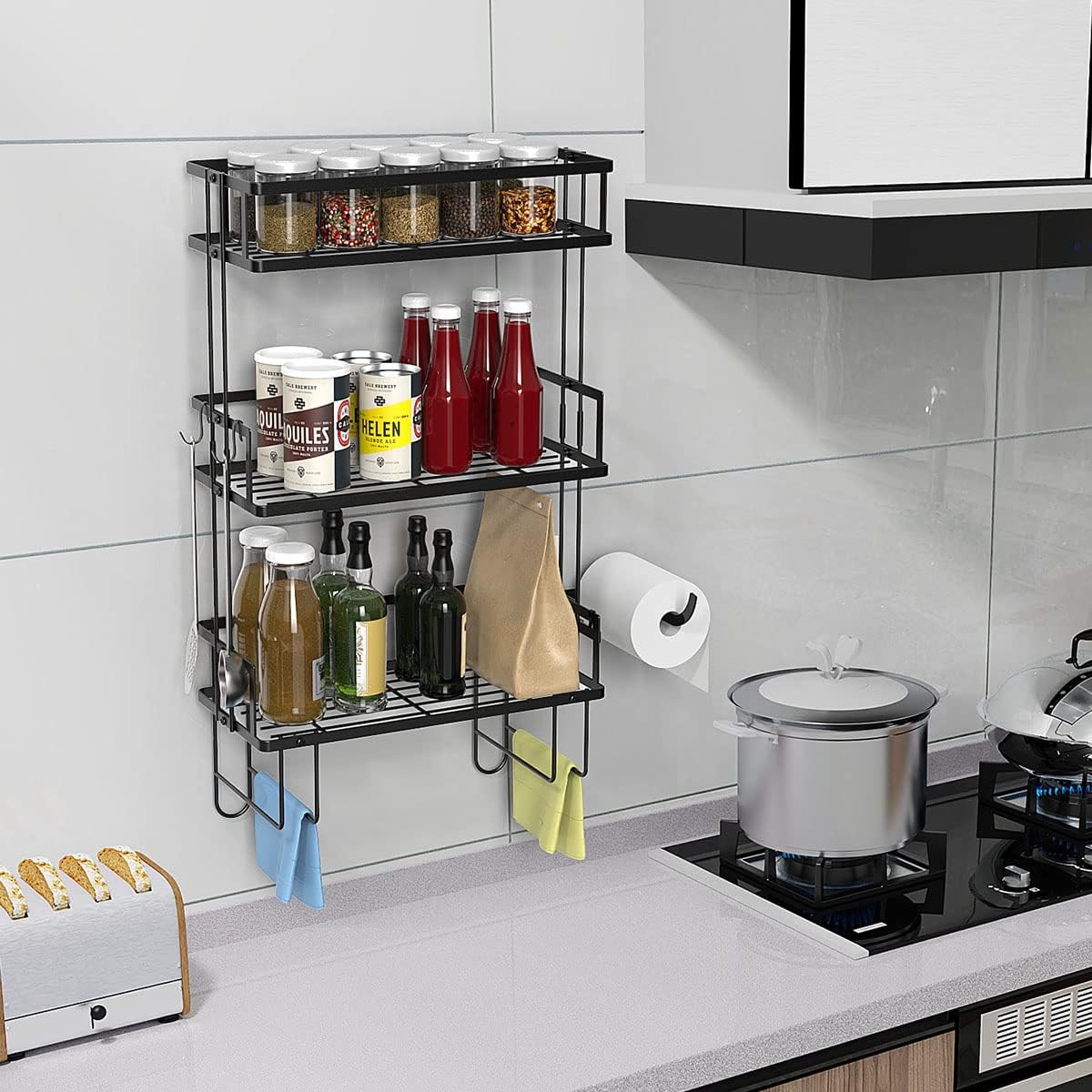 FLOLXNB Over The Toilet Storage Shelf, 3-Tier Bathroom Storage Organizer Upgrade Punch-Free Toliet Storage Shelf, Home