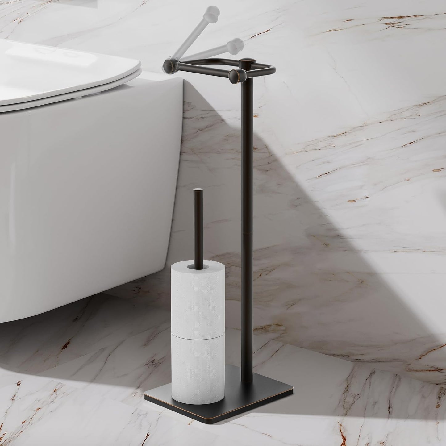 RUACQ Bathroom Toilet Paper Holder Stand with Storage, Oil Rubbed Bronze | Pivoting Free Standing Toilet Roll Holder
