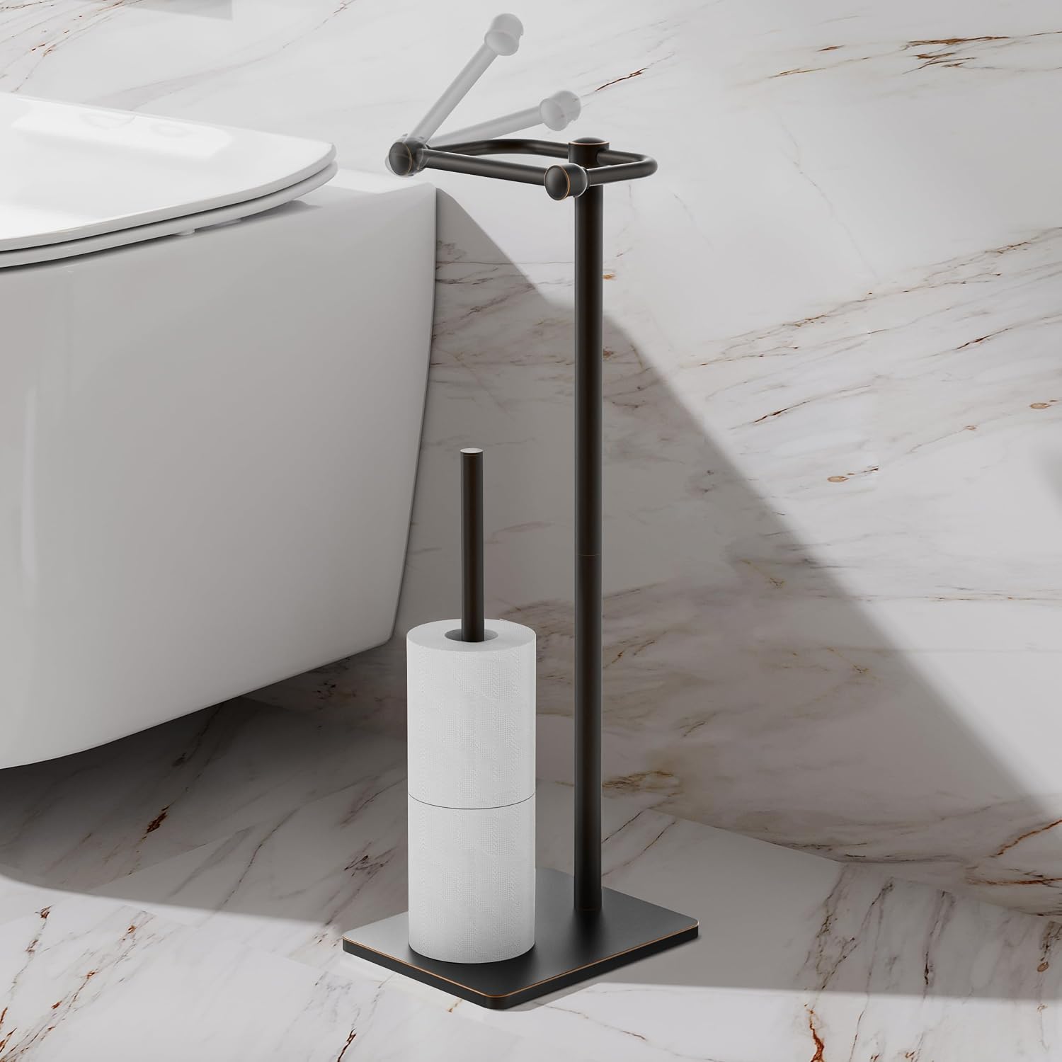 RUACQ Bathroom Toilet Paper Holder Stand with Storage, Oil Rubbed Bronze | Pivoting Free Standing Toilet Roll Holder