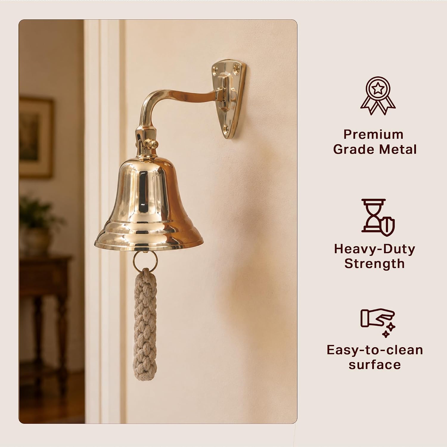 THDC Solid Brass Ship Last Orders Pub Door School Dinner Reception Home Decor Wall Mountable Bell (4")