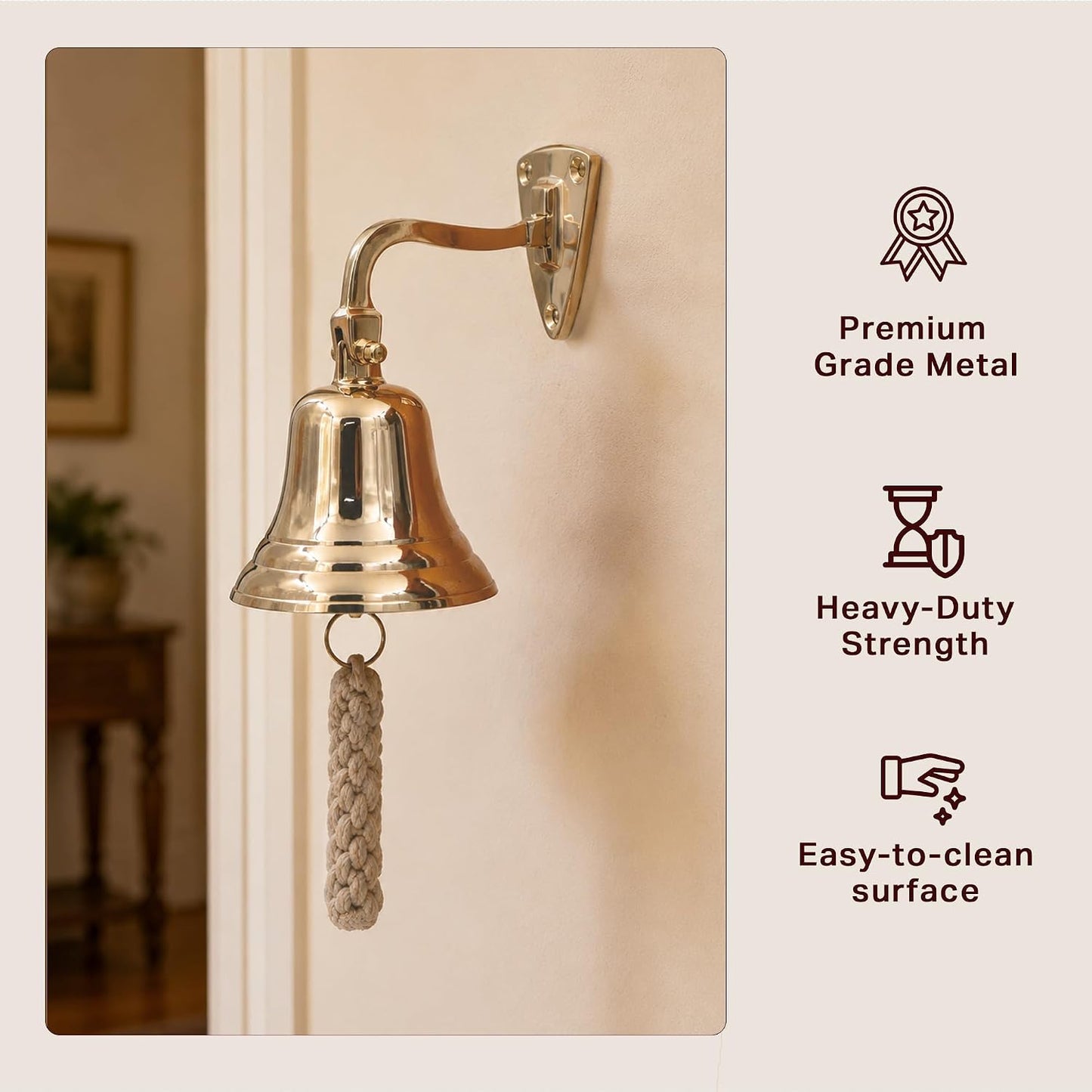 THDC Solid Brass Ship Last Orders Pub Door School Dinner Reception Home Decor Wall Mountable Bell (5")