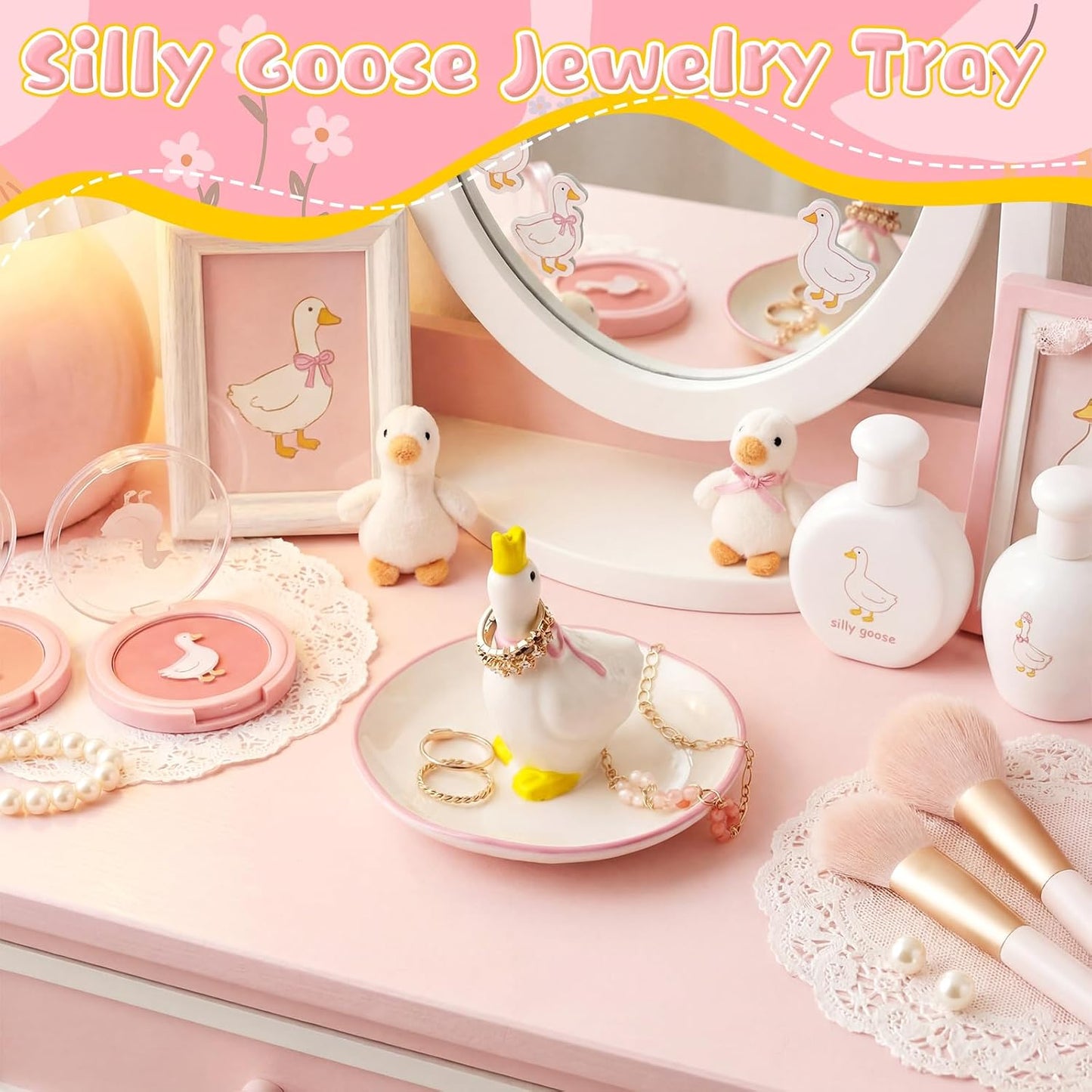 Silly Goose Ceramic Jewelry Tray Handmade Dish Trinket Organizer Decorative Silly Goose Jewelry
