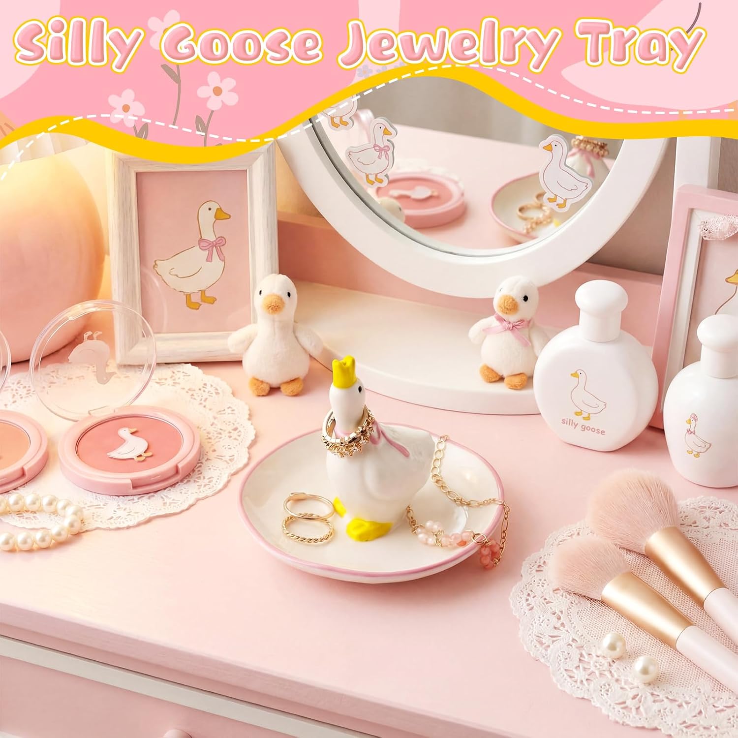 Silly Goose Ceramic Jewelry Tray Handmade Dish Trinket Organizer Decorative Silly Goose Jewelry