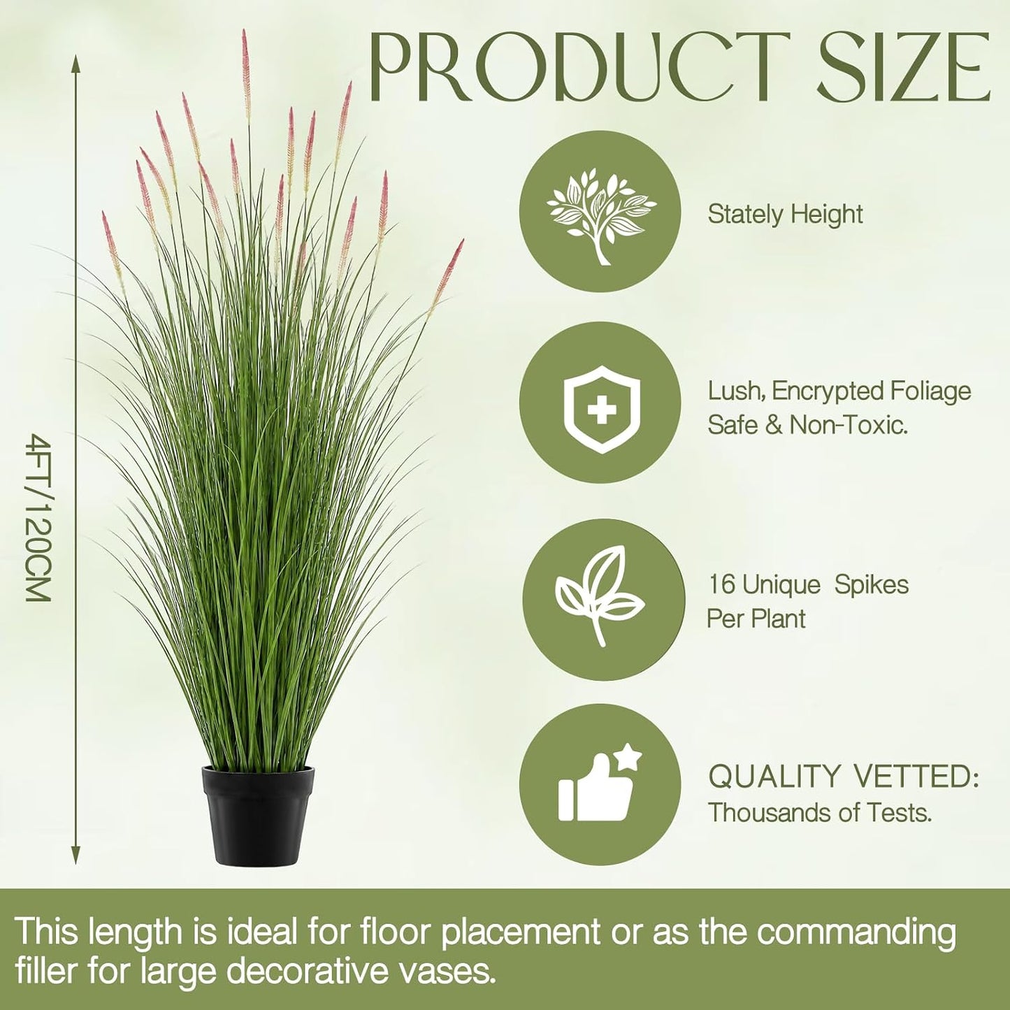Tall Artificial Grass Plants Fake Horsetail Reed Grass Plant / 4 Ft / Purple Spikes / Set of 2
