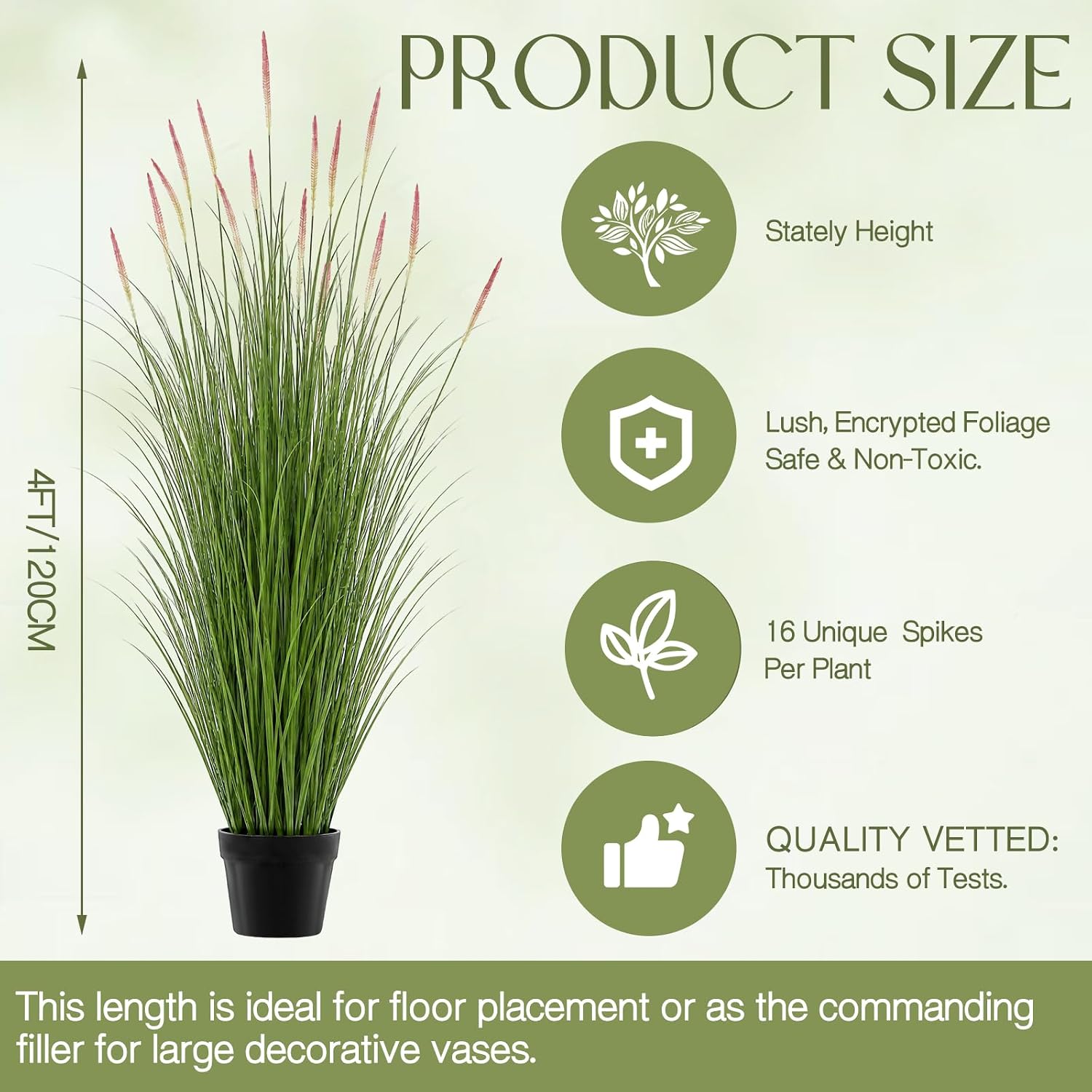 Tall Artificial Grass Plants Fake Horsetail Reed Grass Plant / 4 Ft / Purple Spikes / Set of 2