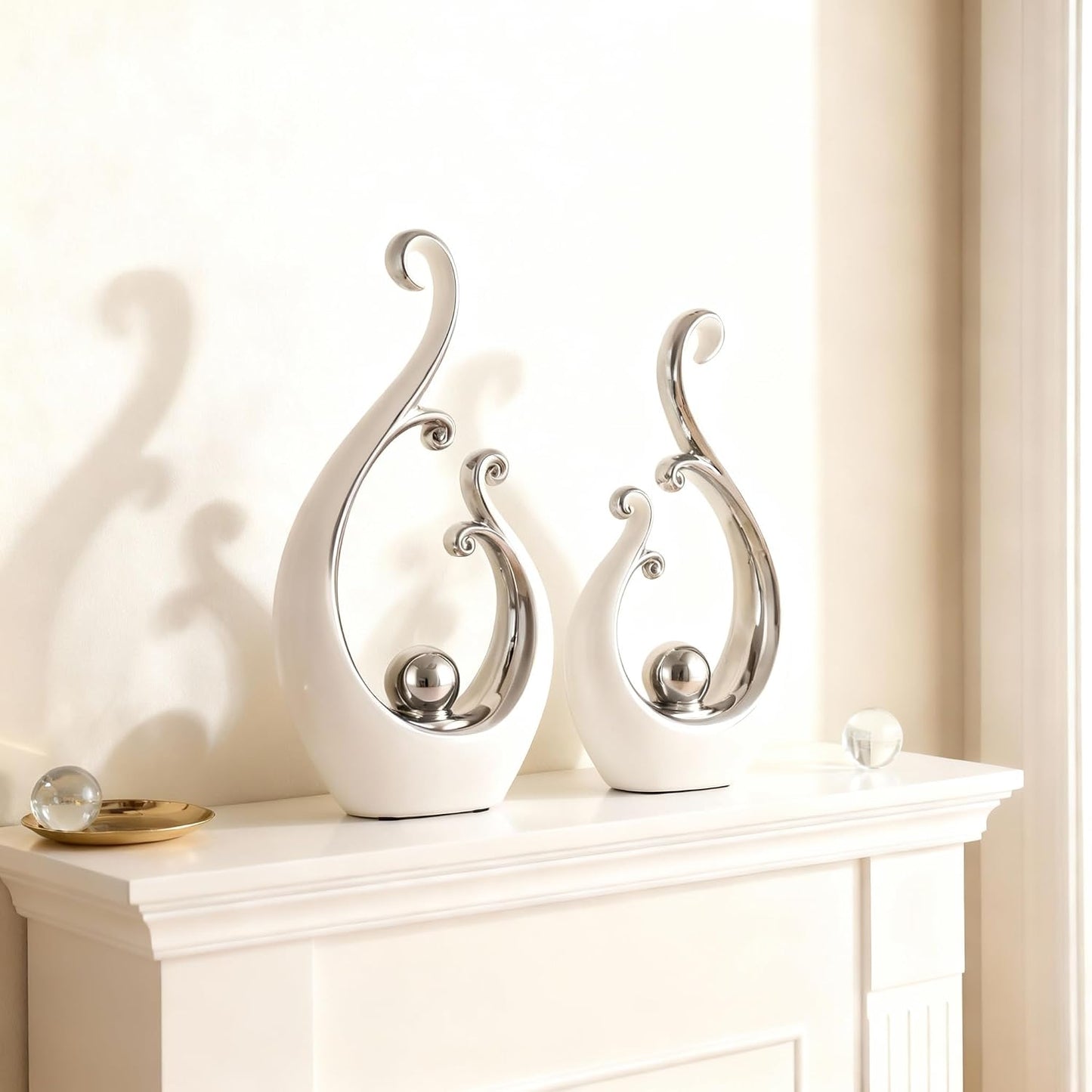 Modern mid-Century Art Statues / Silver