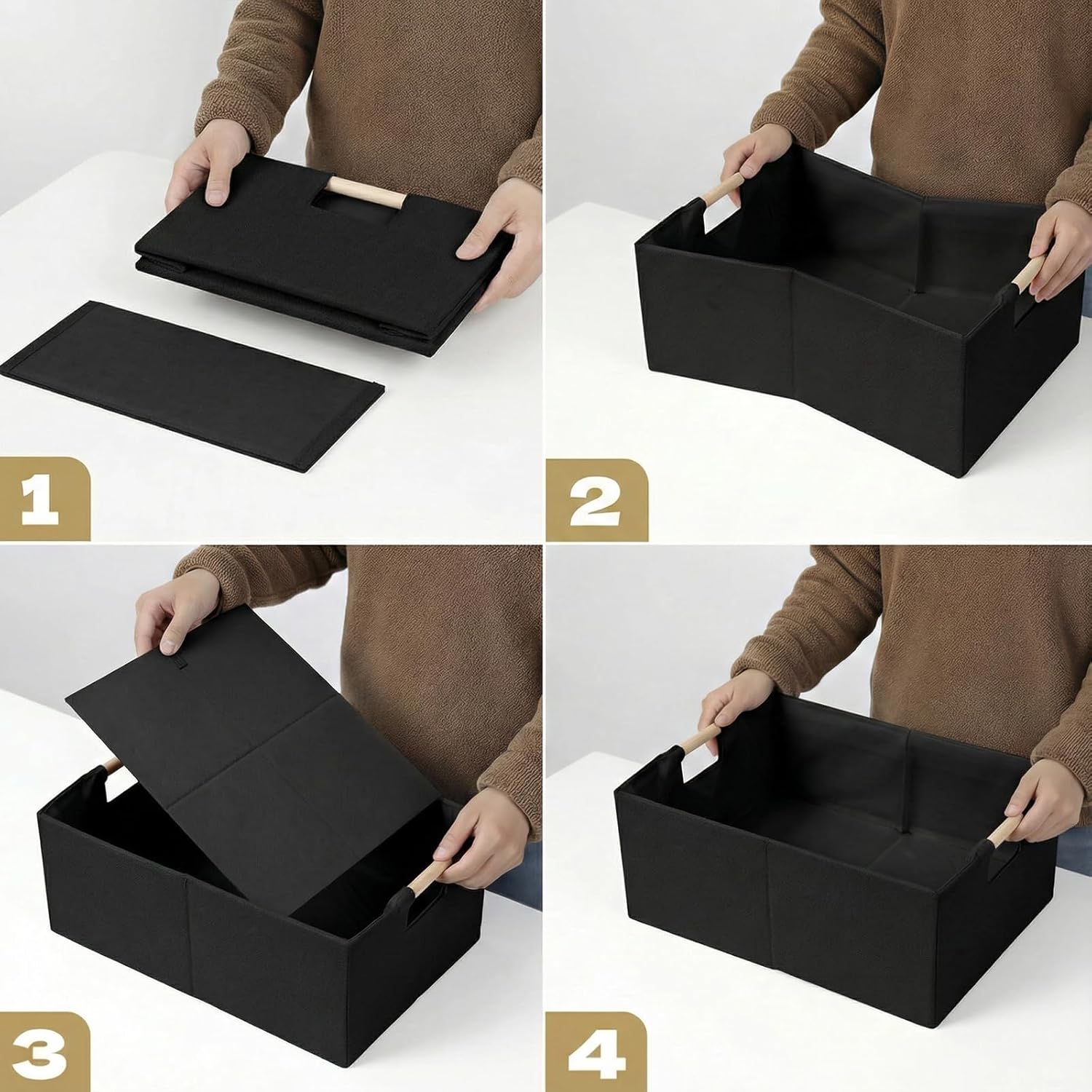 Linen Decorative Storage Bins / Black / Set of 2