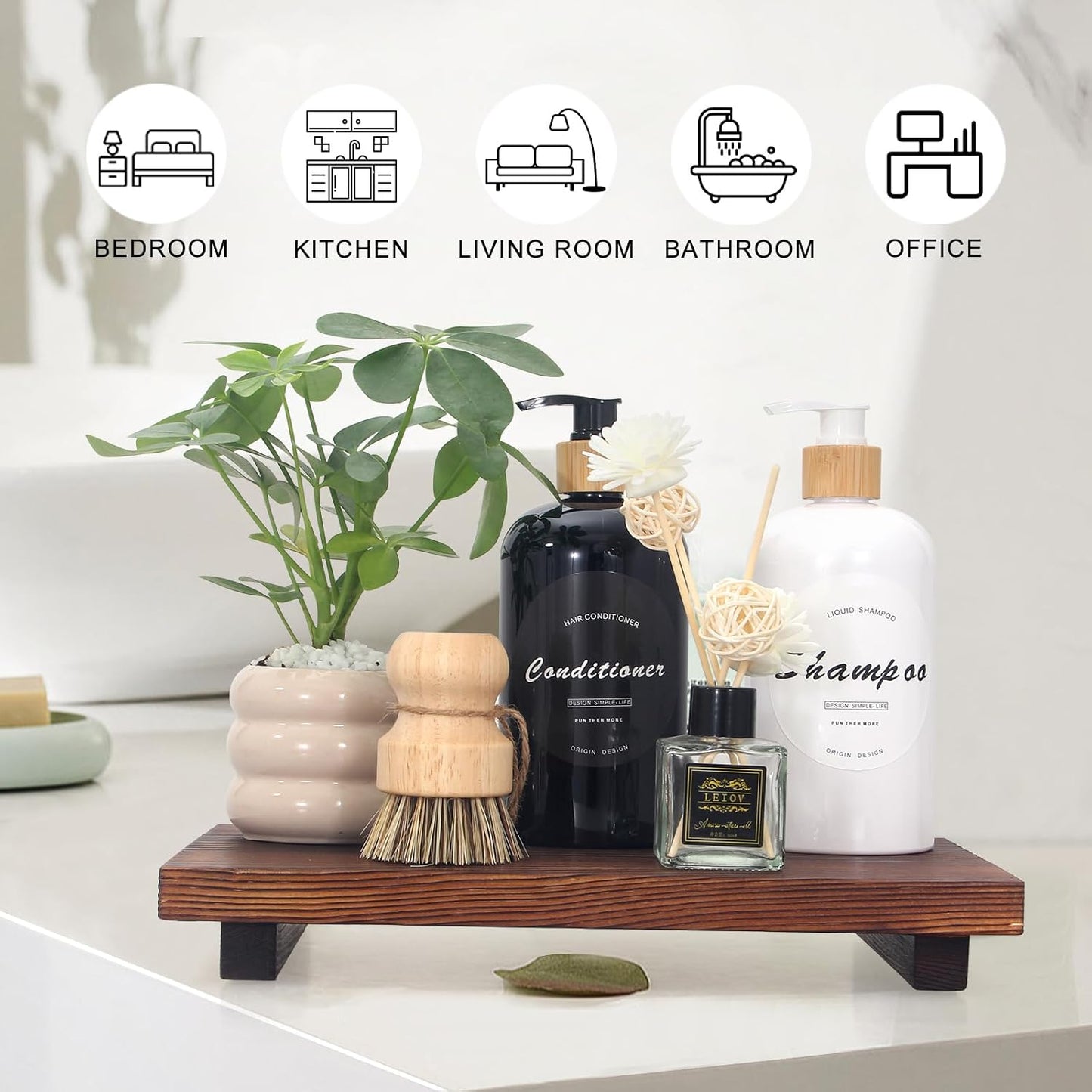 Farmhouse Bathroom Tray Organizer Wooden Riser Stand Wood Trays / Brown / 10 x 6 x 1.6