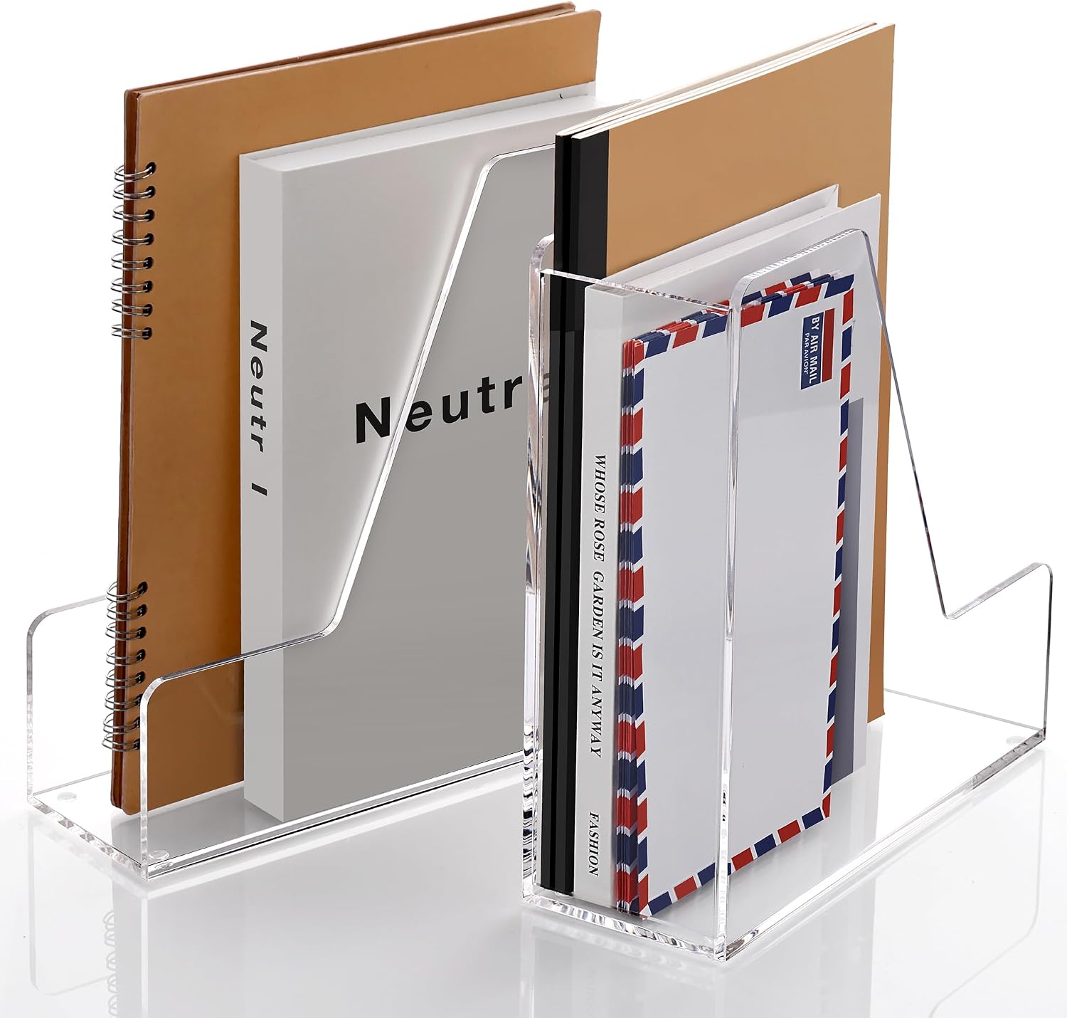 SANRUI 2-Pack Acrylic Magazine File Holder Desk Organizer Magazine Rack, Clear, Vertical File Sorter Holders, 9.45" D x