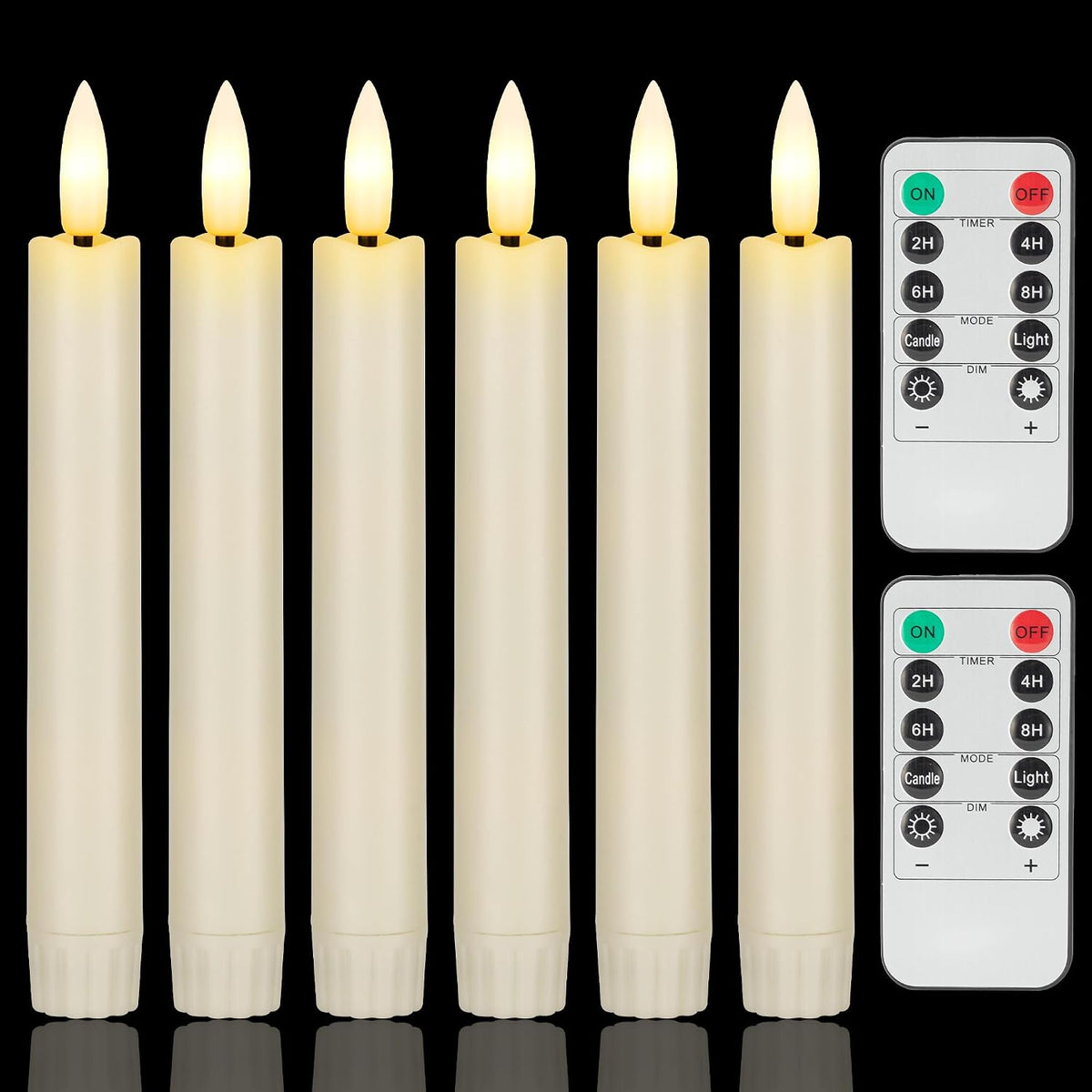 GenSwin Flameless Taper Candles with 10-Key Remote Timer, Set of 2 Red Real Wax LED Taper Candles Battery Operated, Flameless Candlesticks with 3D Wick for Halloween Christmas Decor(0.78” x 9.6”)