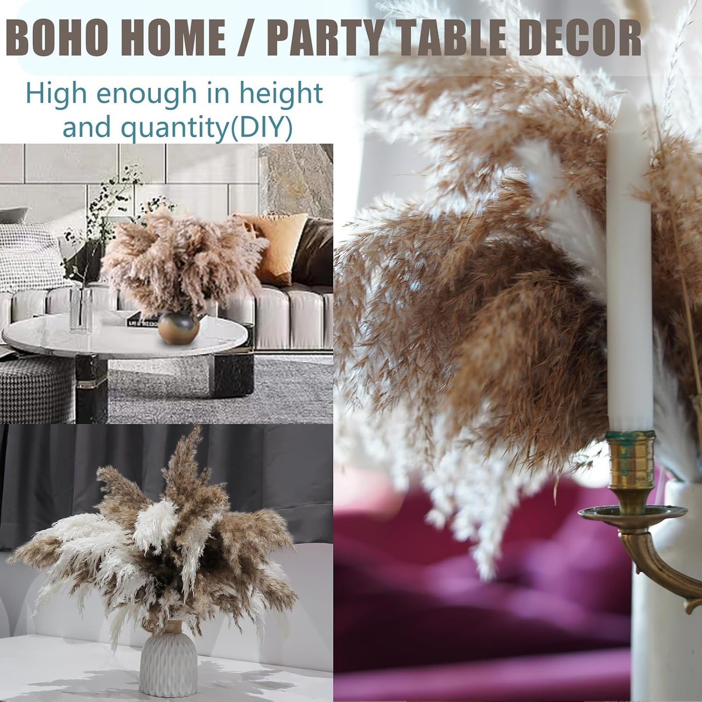 Tall Fluffy Pompas Grass for Floor Vase / 30brown - 17 Inch / Natural / 17 Inch