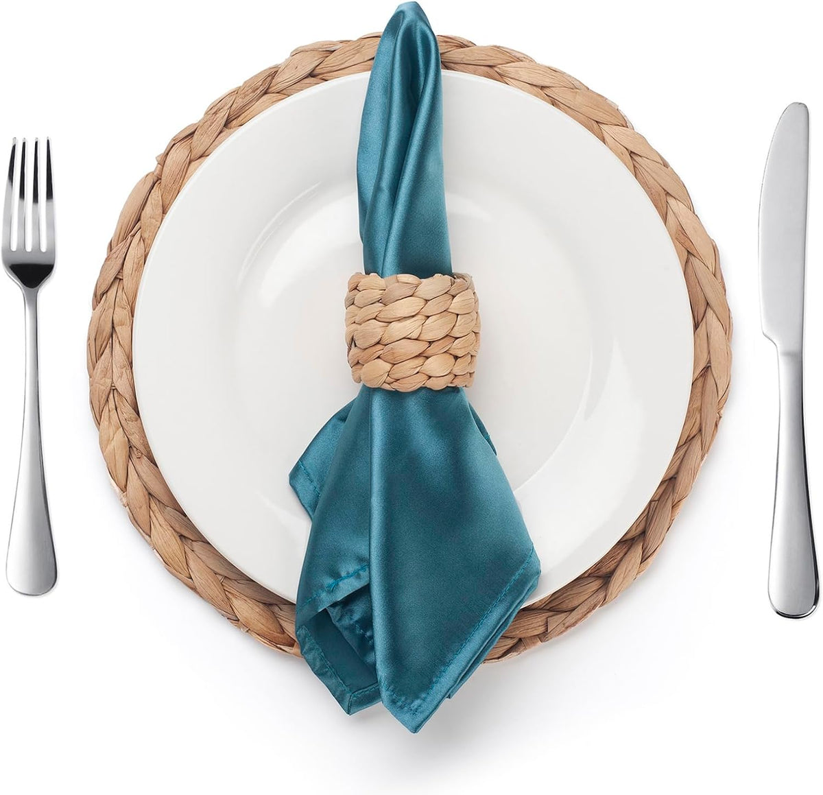 Napkin Rings Set of 24, Handmade Water Hyacinth Boho Napkin Rings, Rustic Farmhouse and Beach-Inspired Rattan Napkin