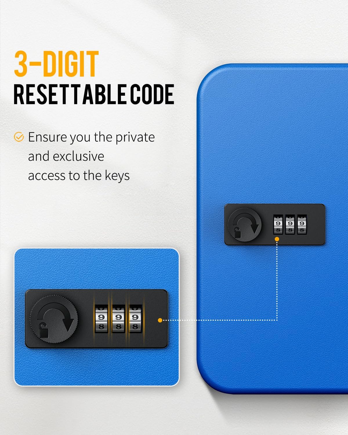 Combination Lock Resettable Digital Security Storage Box Steel Key Organizer / Blue / 20 Keys