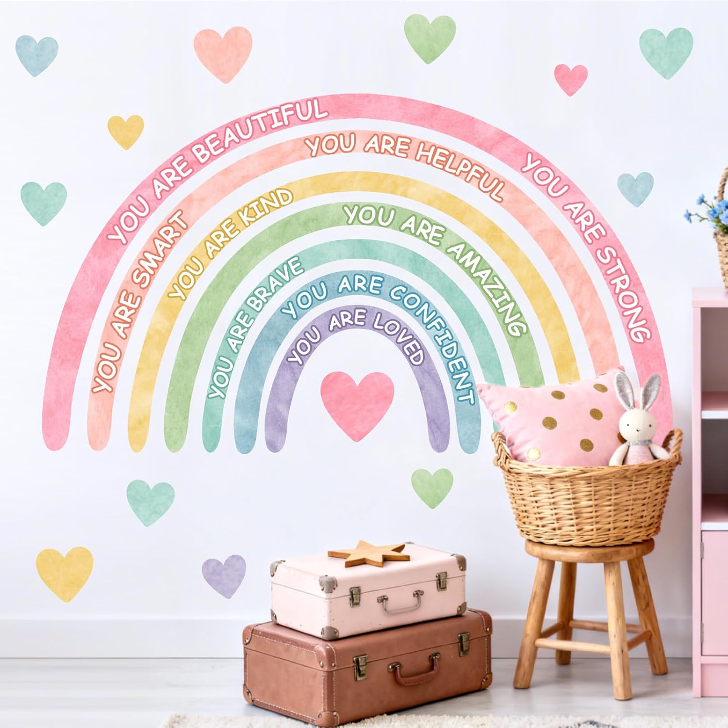 Large Rainbow Wall Stickers Kids Inspirational Wall Decal for Girl Bedroom Peel / Watercolor Blue