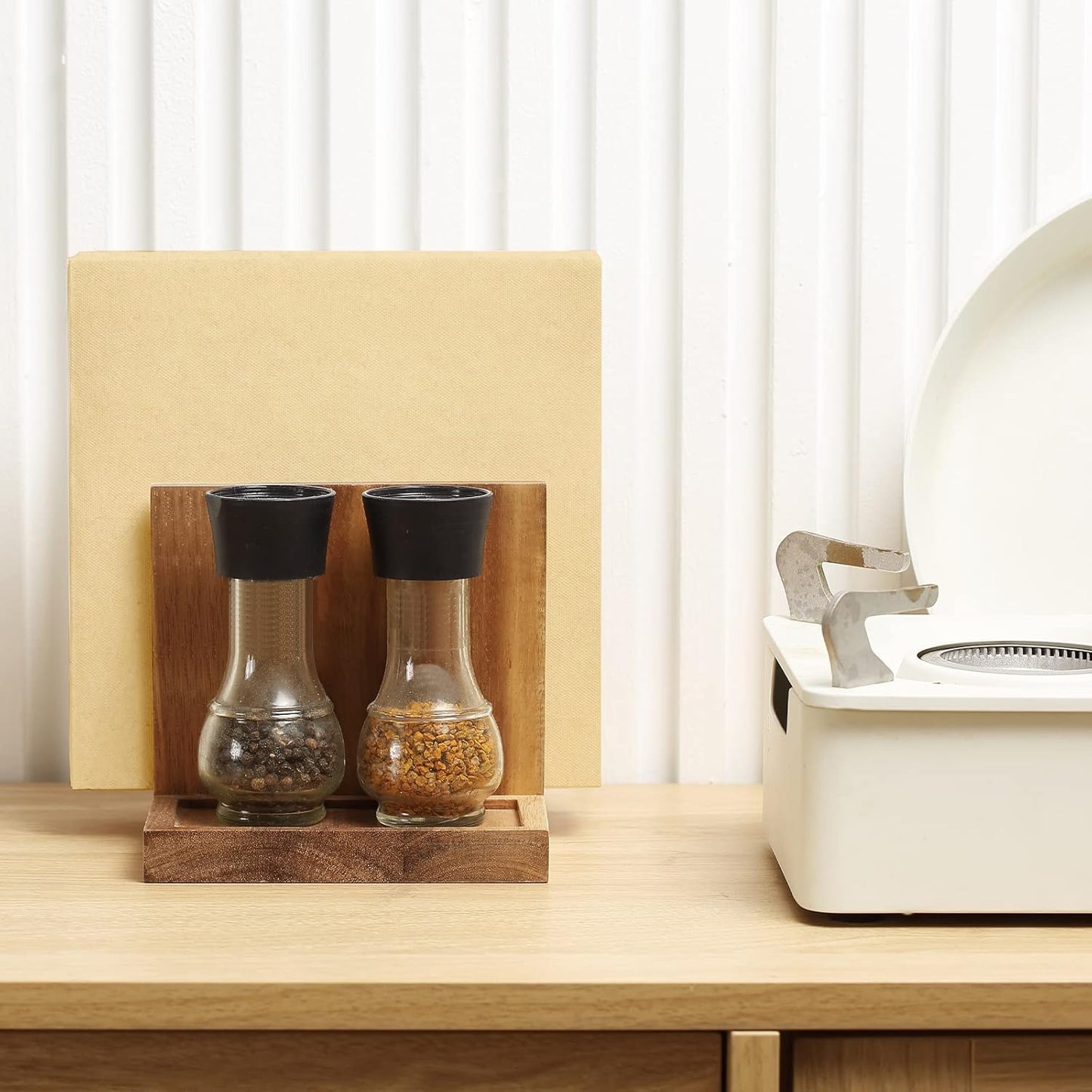 Napkin salt pepper holder Wooden Napkin Holder for Salt and Pepper Shakers Caddy / Natural