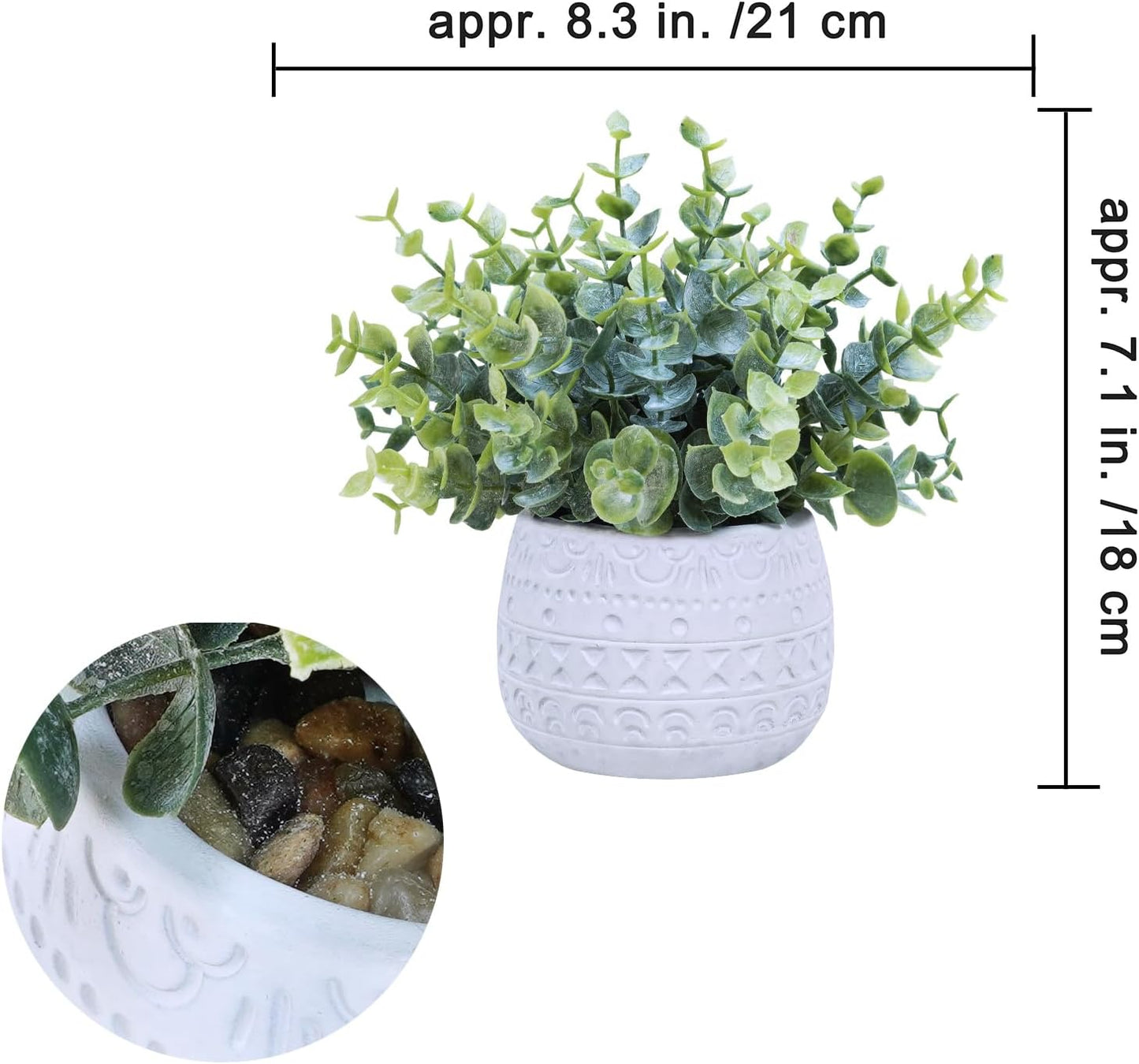 Small Artificial Potted Plants Faux Eucalyptus Plant in White Geometric / White Pot / Set of 2
