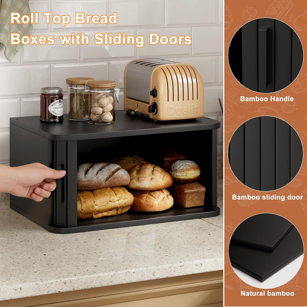 WOWLIVE Roll Top Bread Box for Kitchen Countertop, Bamboo Bread Storage | Airtight Bread Containers, Large Bread Bin
