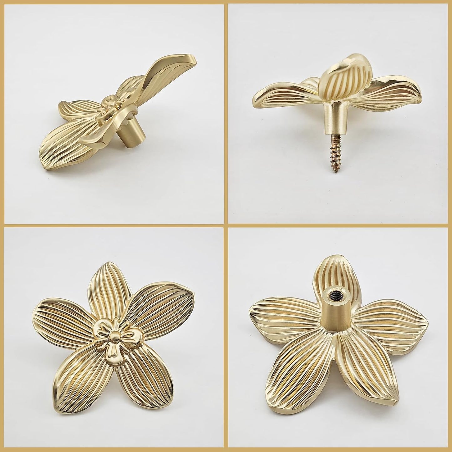 Decorative Flower Wall Hooks / Gold / Set of 4