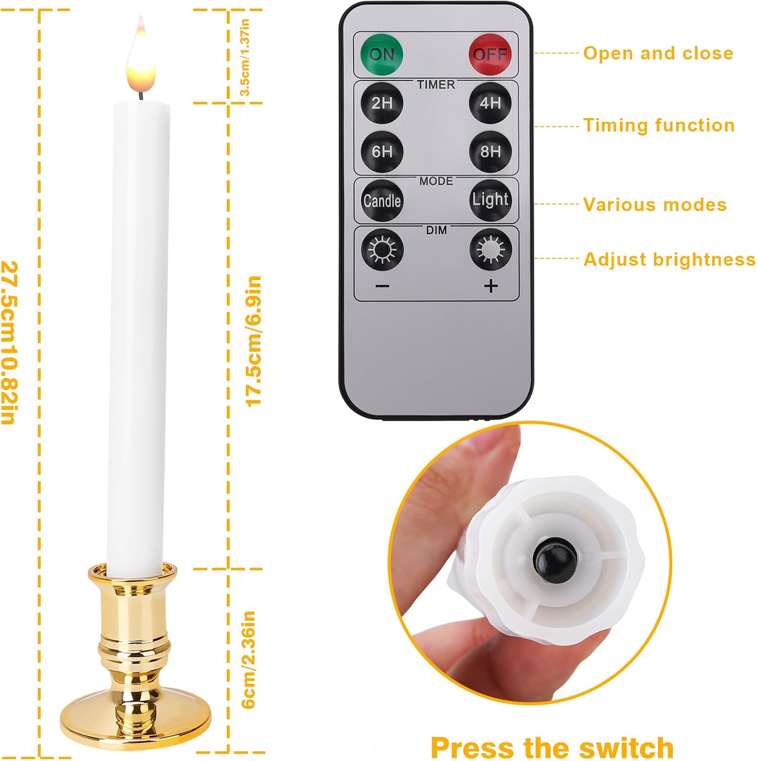 LED Flameless Window Candles with Remote Timer 10 PCS Battery Operated Flickering Taper Candle Lights with Removable