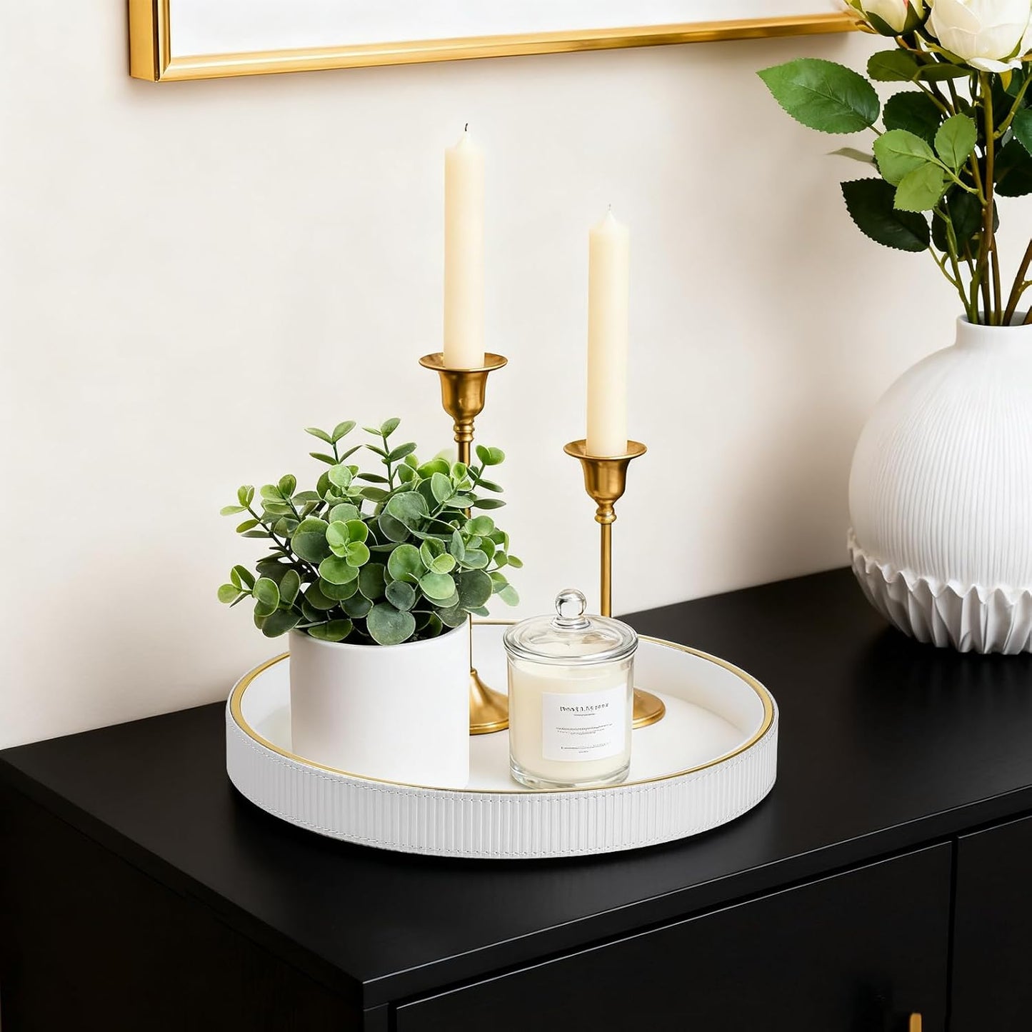 Round Decorative Tray / White