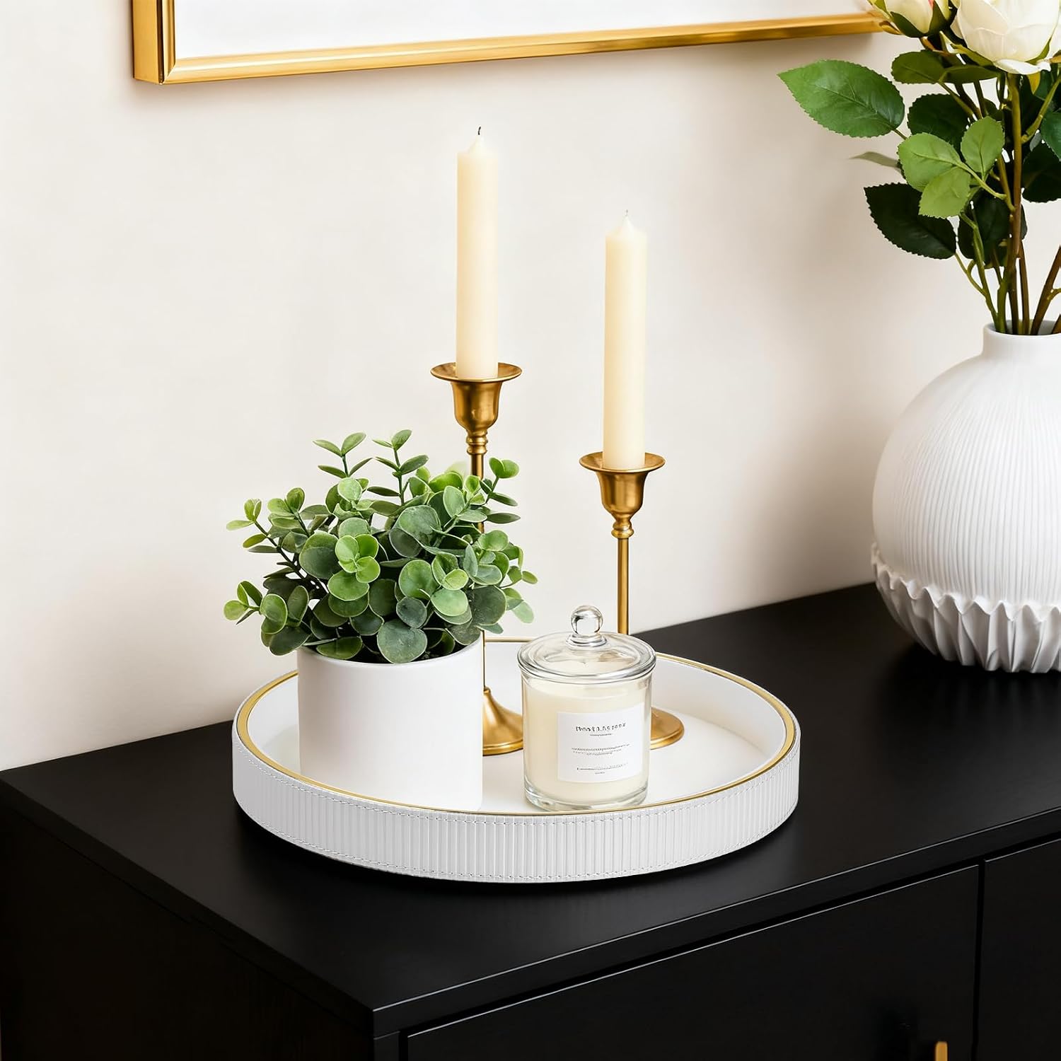 Round Decorative Tray / White