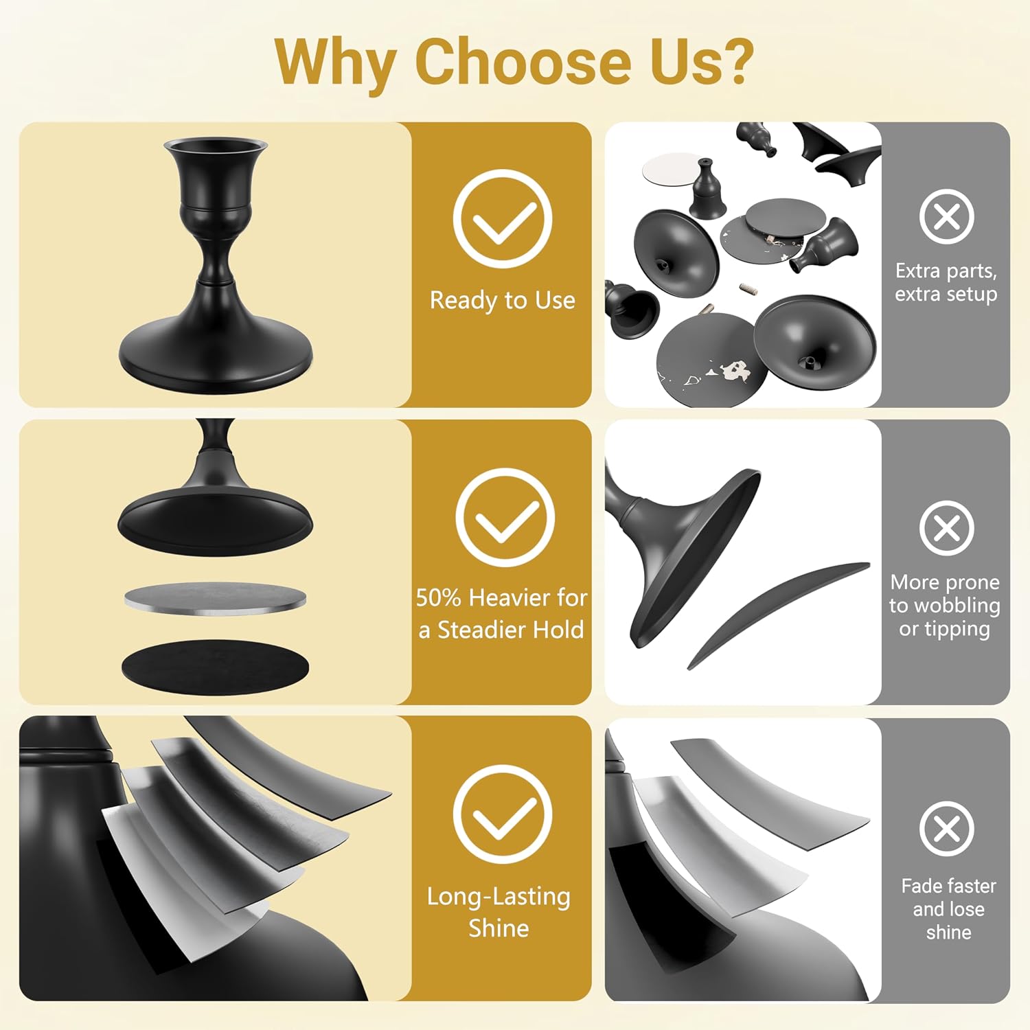 zeochyni 12 Pcs Black Taper Candle Holders Bulk for Wedding, Party Decor | Metal Candlestick Holders Set for Table