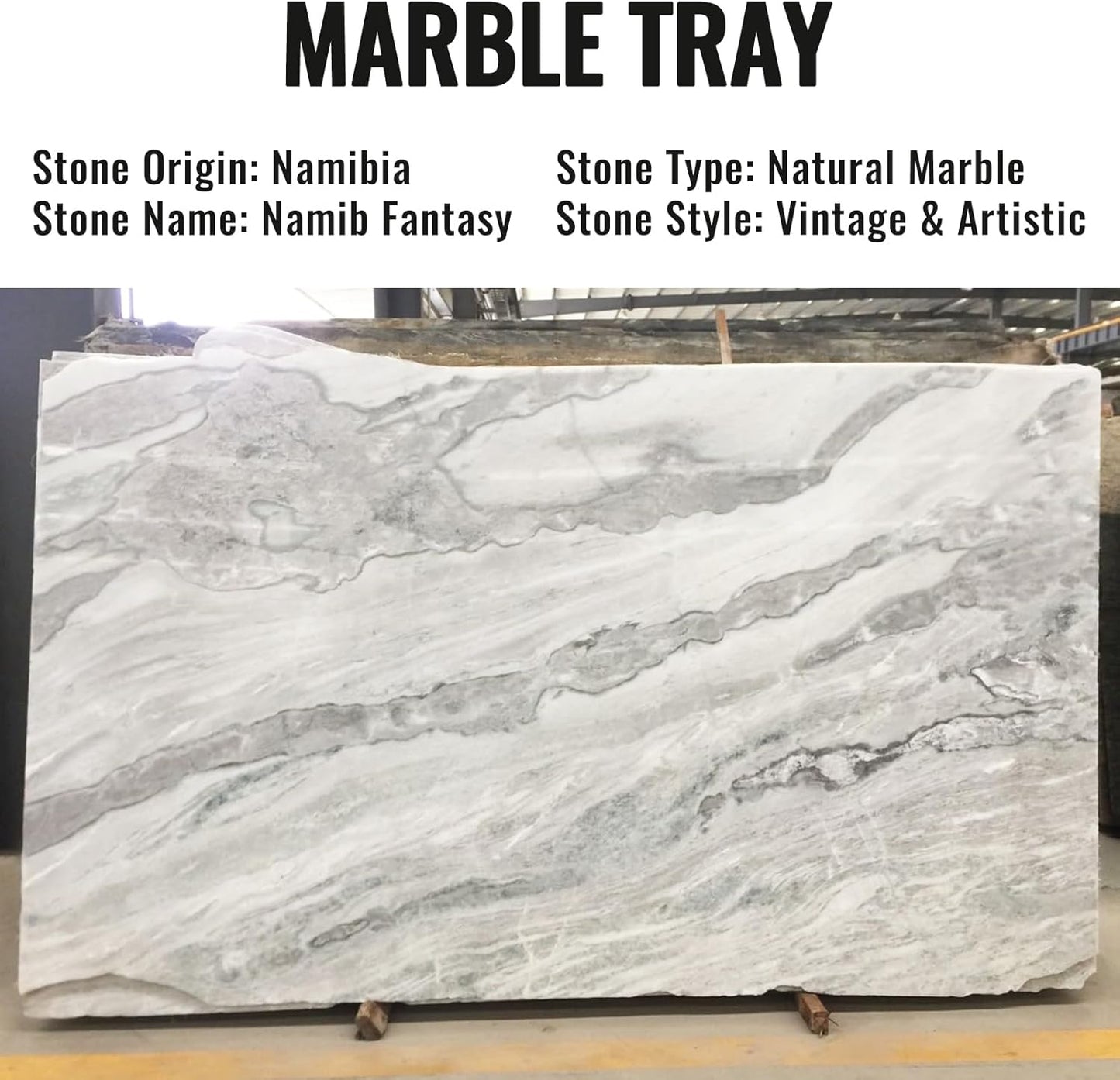 Candles / Countertop Organizer / White Marble-namib Fantasy / 12 x 6 x 0.8