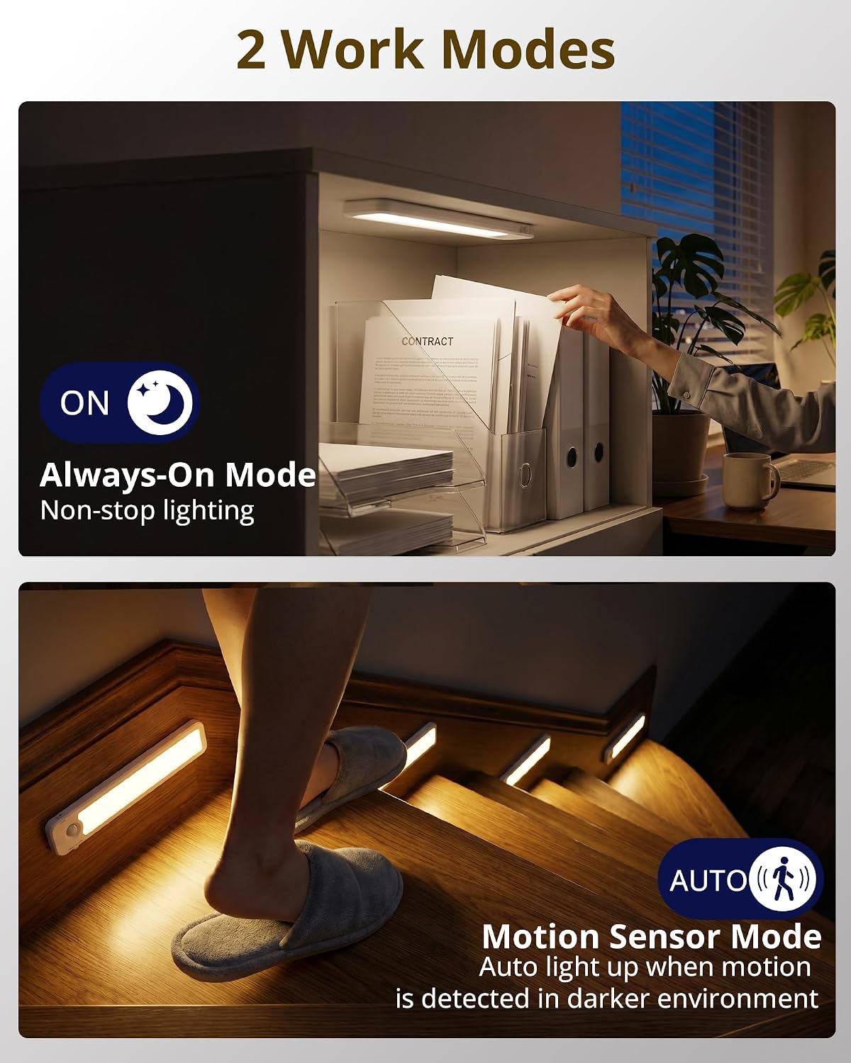 6 Pack Under Cabinet Lighting Wireless, 48 LED Rechargeable Motion Sensor Light Indoor, 3 Color Temps & Dimmable