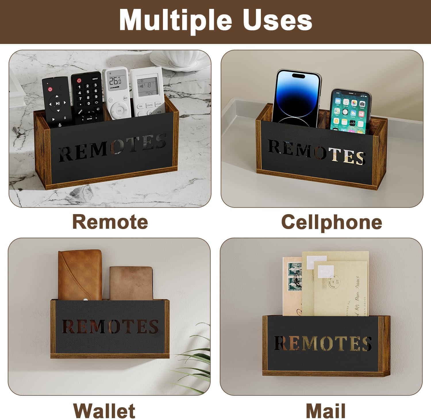 Remote Organizer Divided / Rustic Brown - Style B / Small