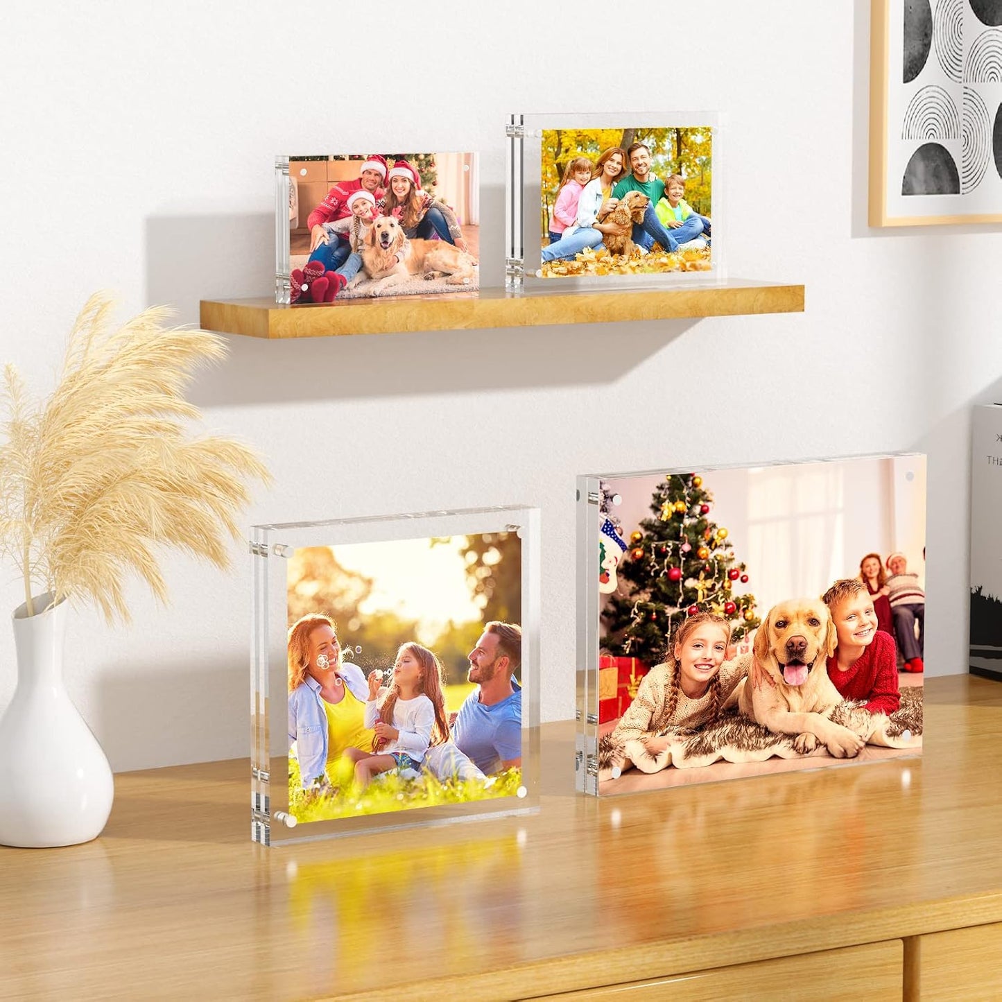 NIUBEE 4x6 Acrylic Photo Frames 5 Pack, Clear Desktop Double Sided Magnetic Picture Display