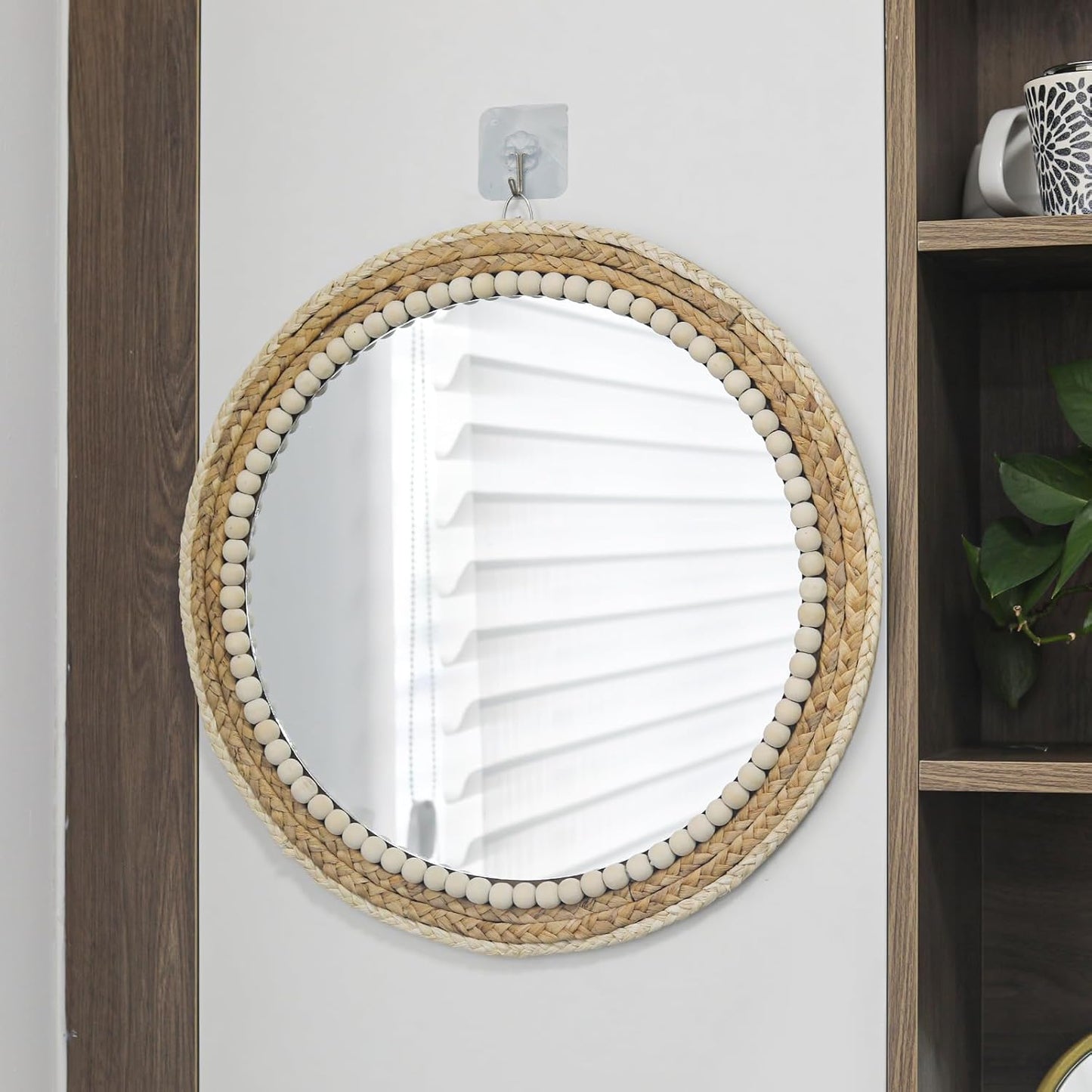 Boho Round Hanging Wall Mirror Decorative Rattan Circle Mirrors / 18 Inch Wood / 18 Inch