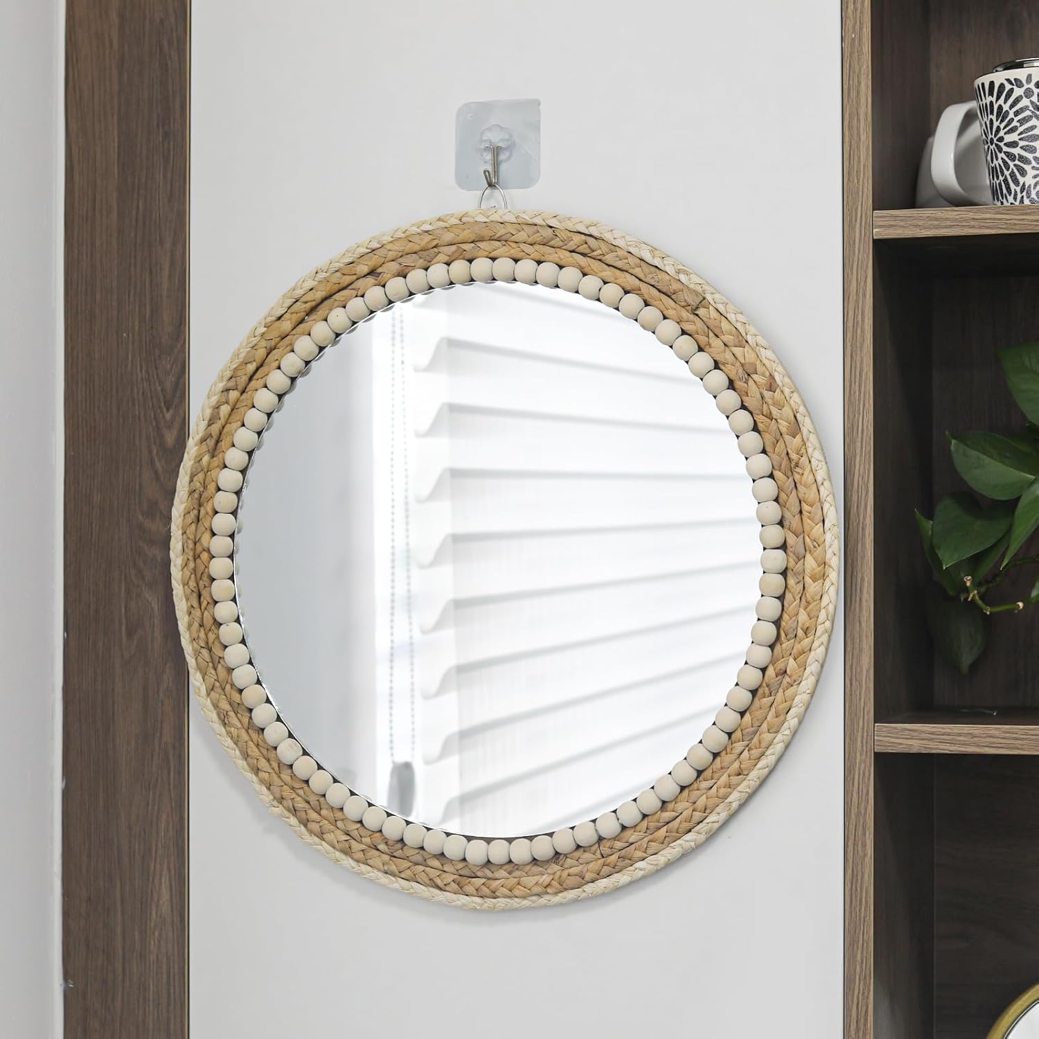 Boho Round Hanging Wall Mirror Decorative Rattan Circle Mirrors / 18 Inch Wood / 18 Inch