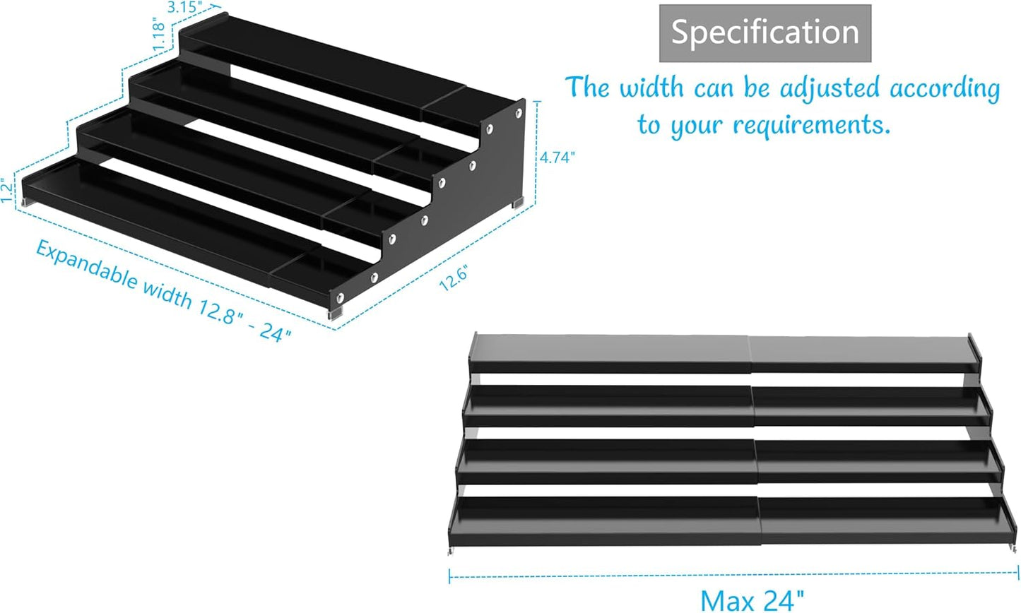 Jojocross Expandable 4-Tier Step Spice Rack Organizer for Kitchen Cabinet Modern Design and Non Skid Space Saving