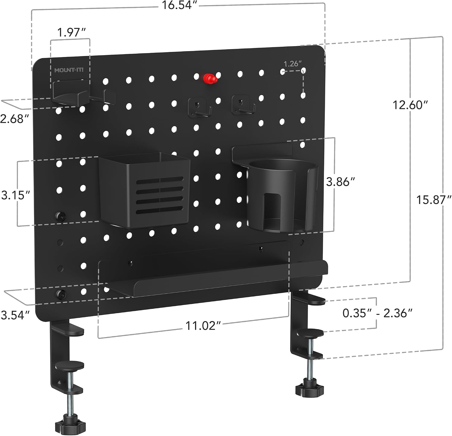 Mount-It! Clamp-On Magnetic Pegboard Organizer, 16.5x15.9 | No-drill desktop storage with 7 accessories, vertical or