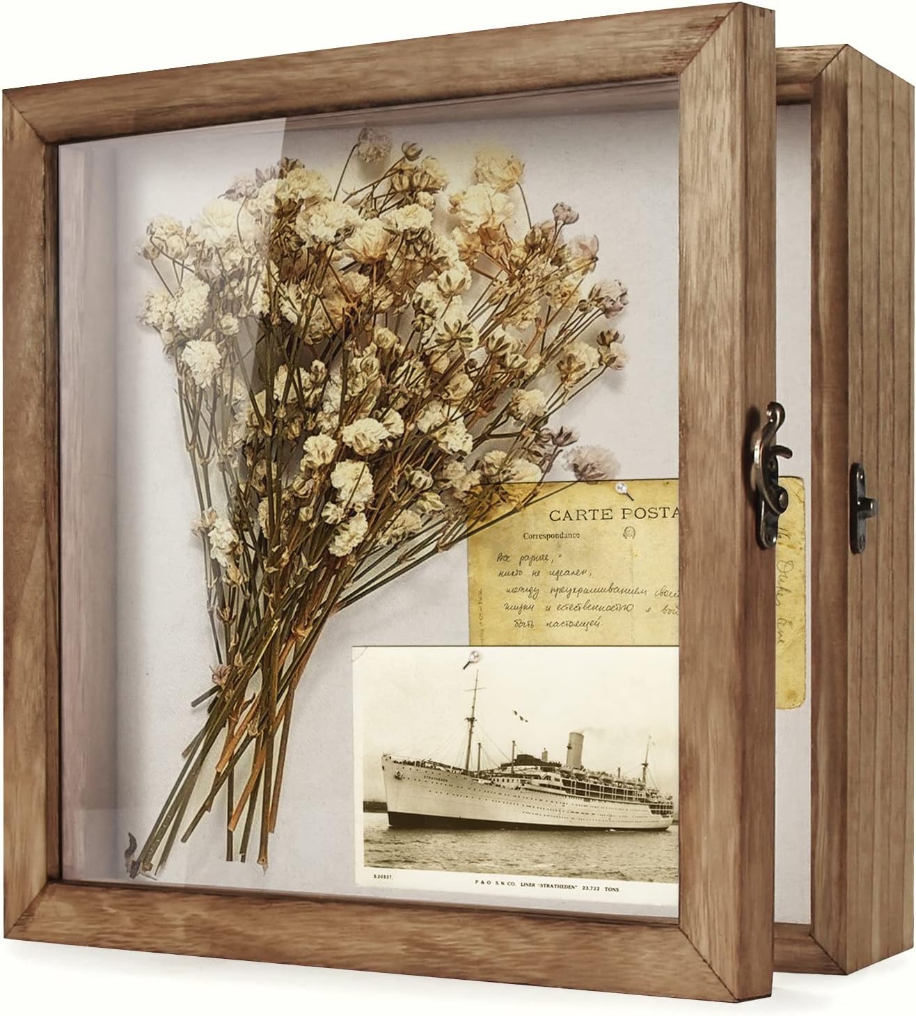 TJ.MOREE Shadow Box 12x12 Memory Display Case Wood Picture Frame Carbonized | Fits 10.6x10.6 Inserts with Linen Back &