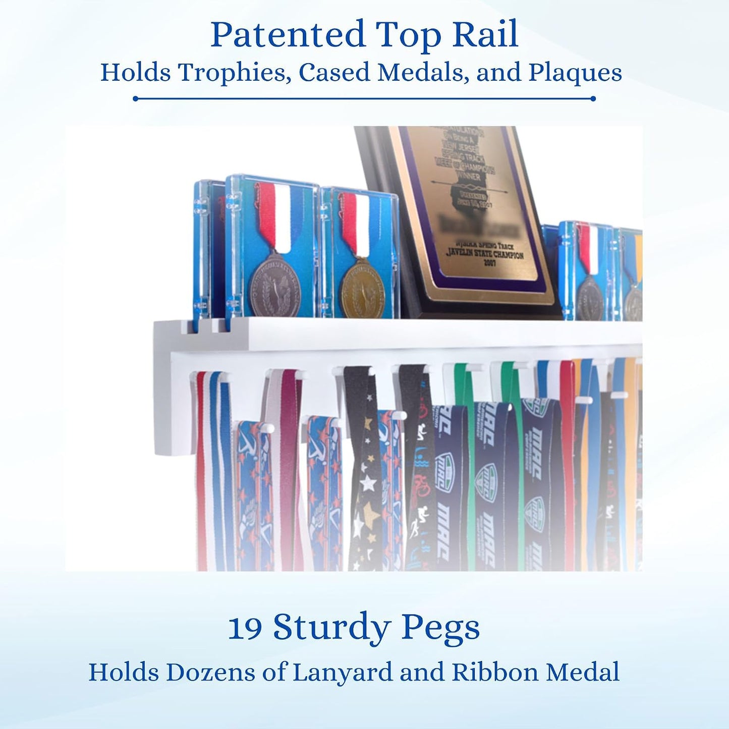Premier Medal Hanger Display Rack and Trophy Shelf for Gymnastics, Soccer, Basketball, Football, and More – 2, ft