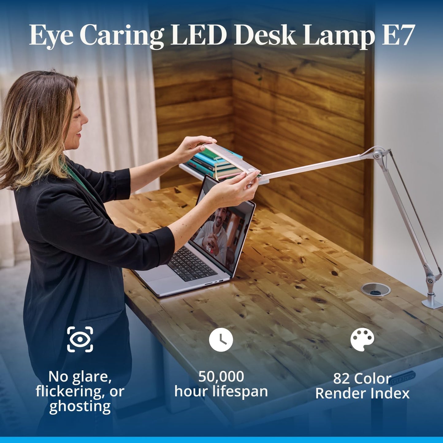 UPLIFTDESK E7 LED Desk Lamp - Adjustable 3 Color Modes, Dimmable Home Office Desk Light for Standing Desk, Dual