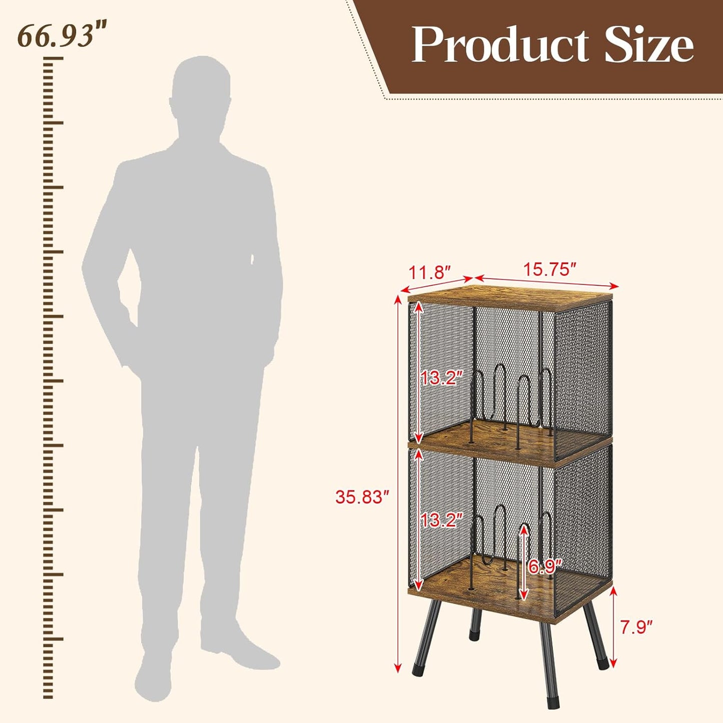X-cosrack 3-Tier Record Player Stand, Turntable Stand with Storage up to 200 Albums, Corner Vinyl Record Holder with