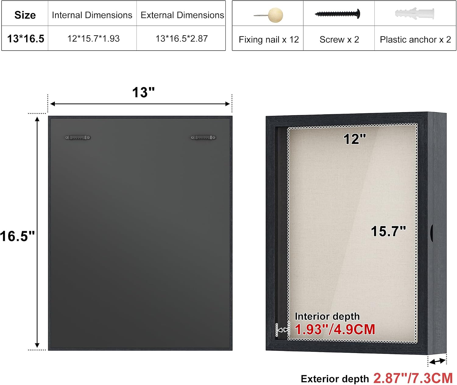 Love-KANKEI Deep Large Shadow Box 13x16.5,Solid Wood Frame,Memory Box,Black | Front-Opening Glass Magnetic Door,Linen