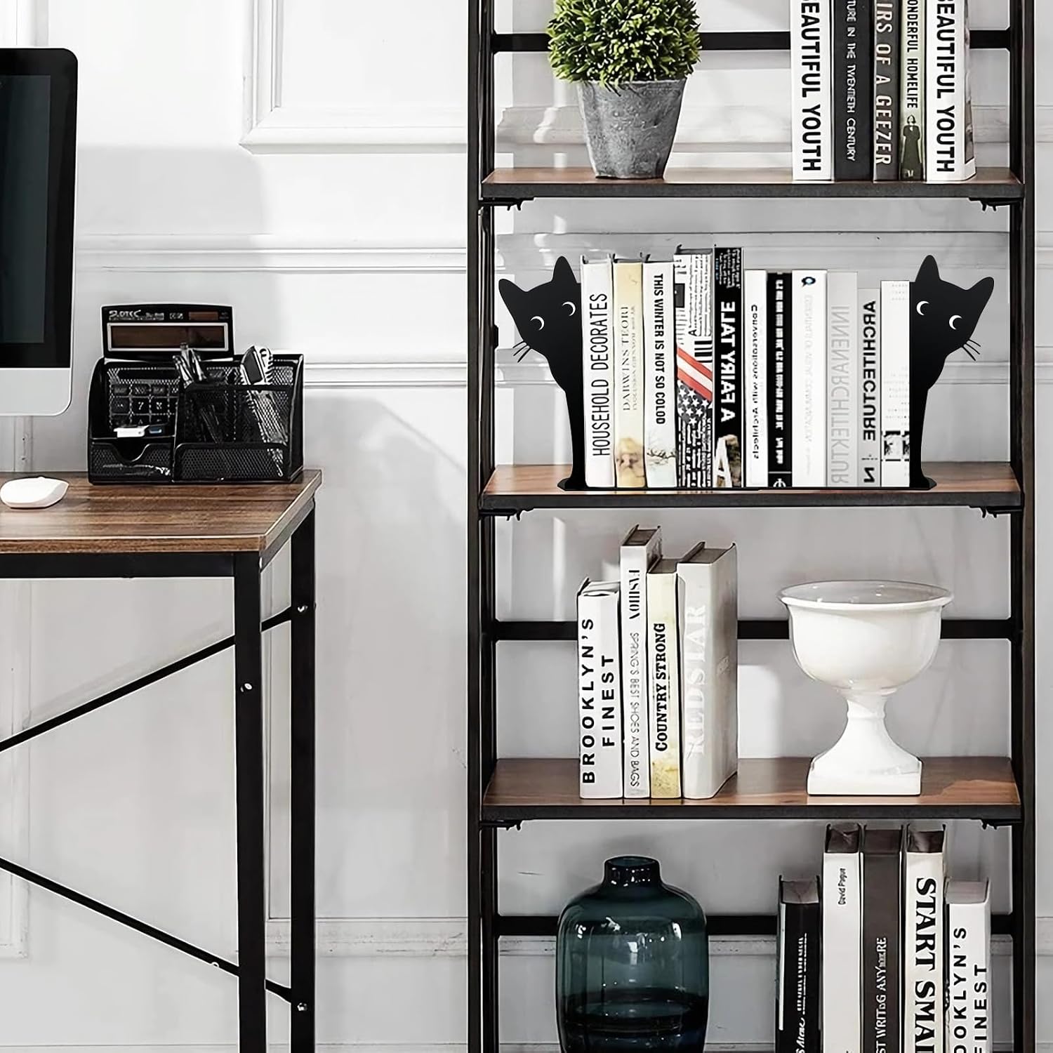 Metal Book Ends for Heavy Books / Black Cat