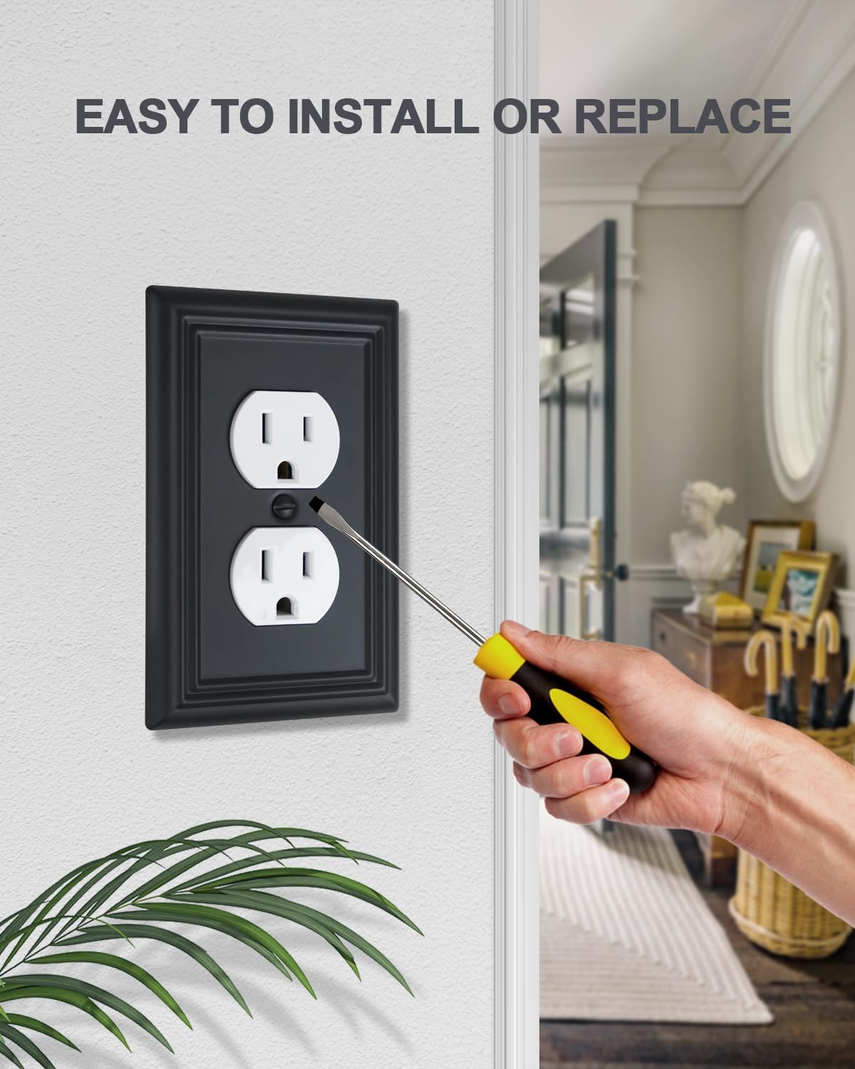 Switch Plates Outlet Covers, 6-Pack Metal Wall Plates, Black Finish | Midsize Duplex Outlet Cover, Ideal for Electrical