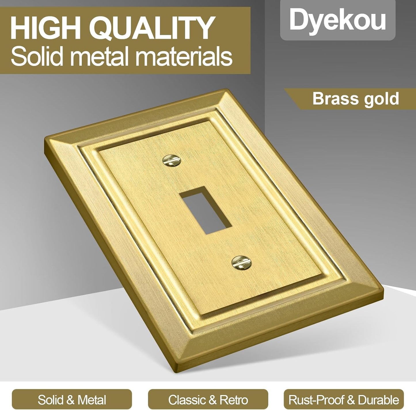 Metal Wall Plate for Light Switch, Applicable to Single Toggle, 6 Pack | Decorative Brass Gold Light Switch Cover