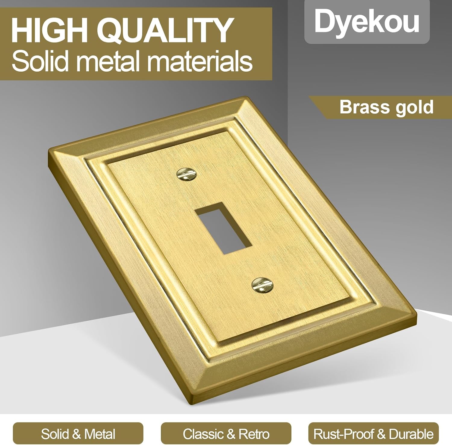 Metal Wall Plate for Light Switch, Applicable to Single Toggle, 6 Pack | Decorative Brass Gold Light Switch Cover