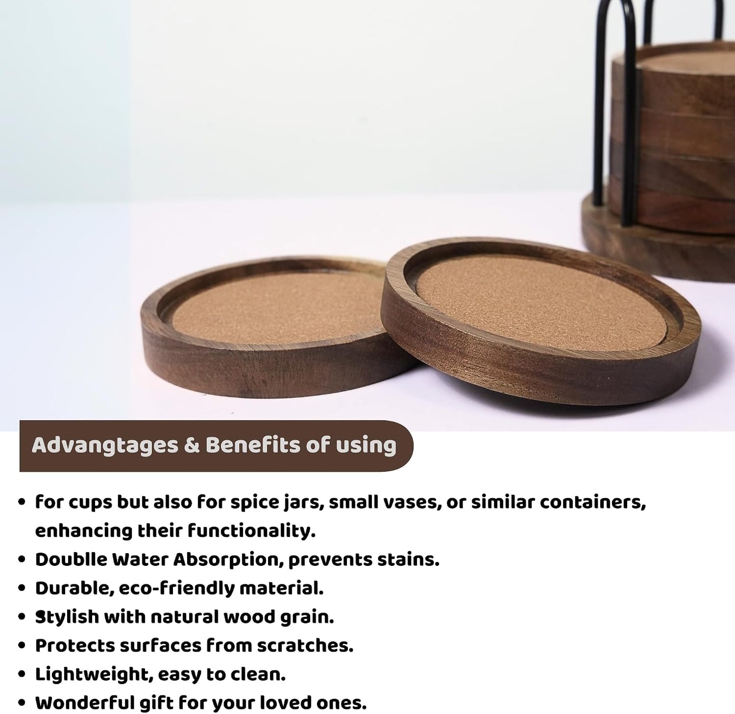 Metal Holder / Wood Coasters for Drinks