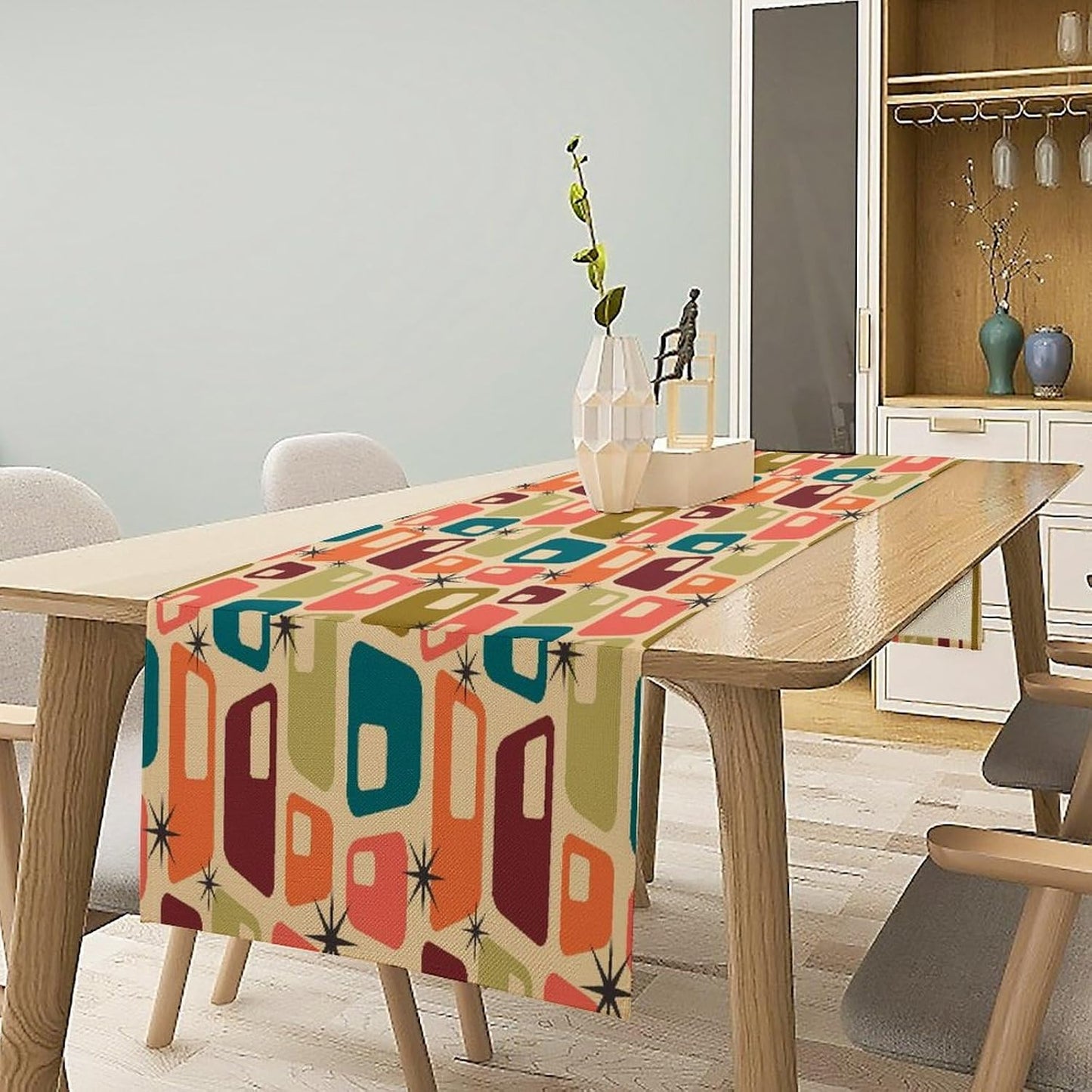 Mid Century Table Runner Treatments Geometric Minimalist Abstract Patterns Printed Linen Table Runner for Home Kitchen