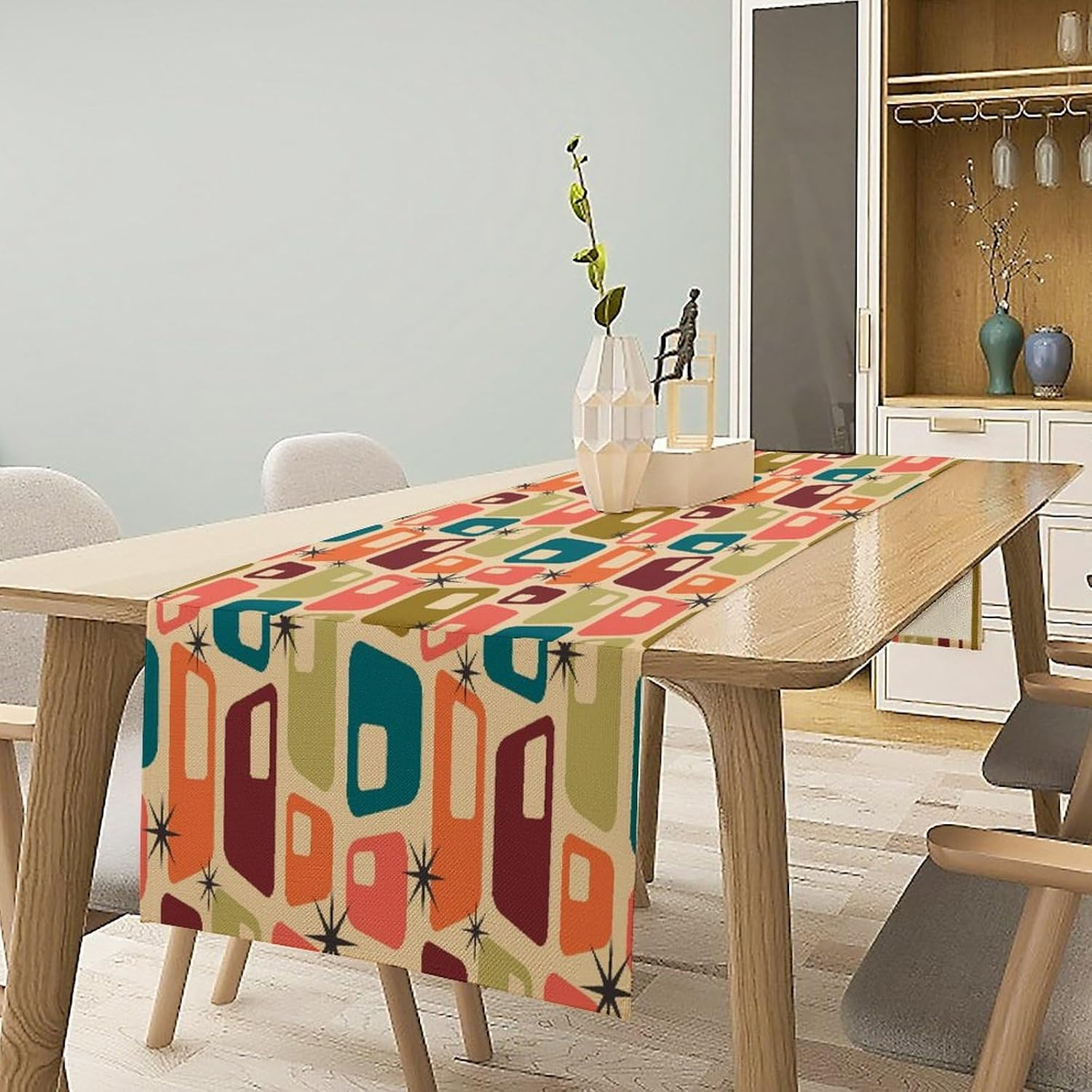 Mid Century Table Runner Treatments Geometric Minimalist Abstract Patterns Printed Linen Table Runner for Home Kitchen