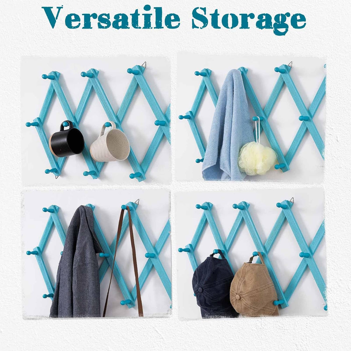 SCUNDA Beachy Coastal Wall Rack with 16 Hanging Hooks, Beach Decorations for Home, Nautical Style Wall Mounted Wood