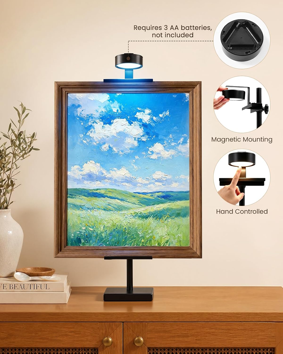 Adjustable Tabletop Easel Stand with Picture Frame Light, Black | Picture Easels for Display Up to 29" H, Picture Frame
