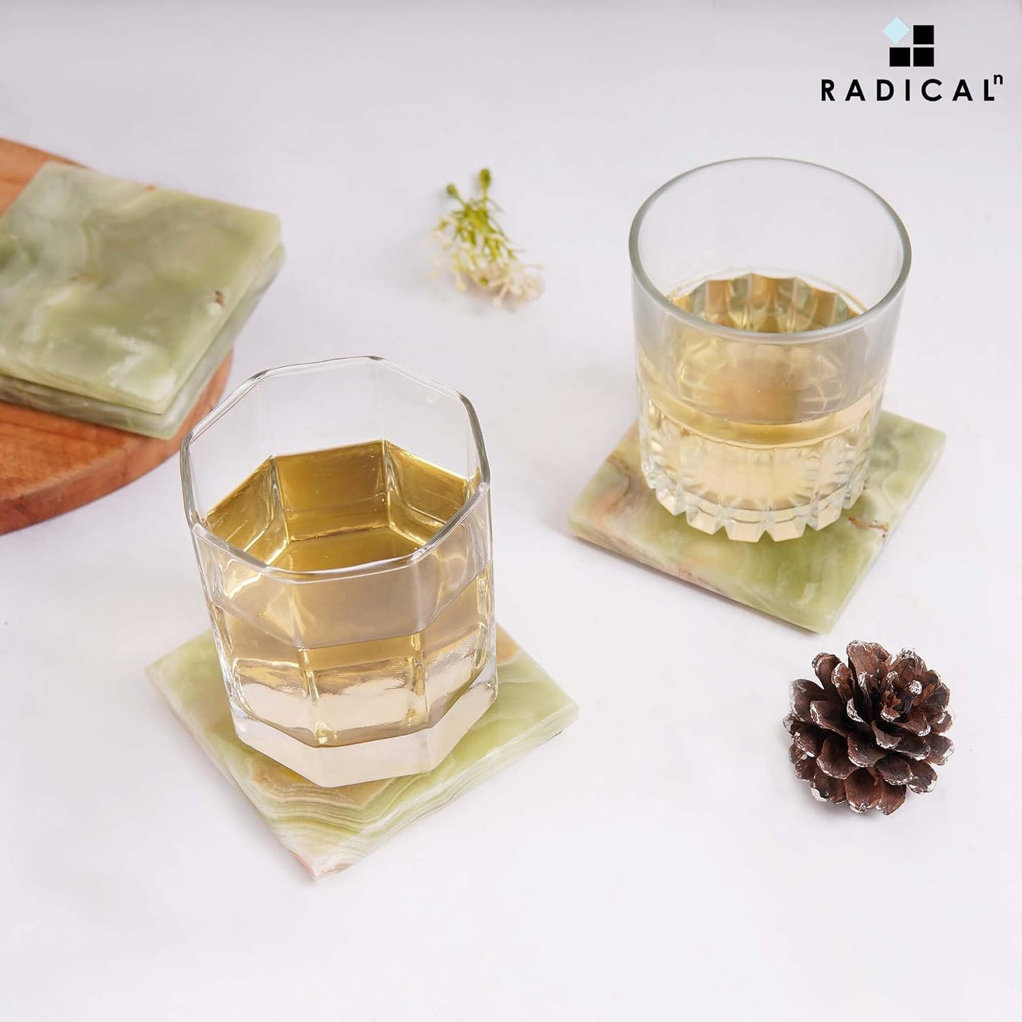 Marble Coasters Handmade 3.5" Square Coasters for Drinks / Green Onyx / Set of 6